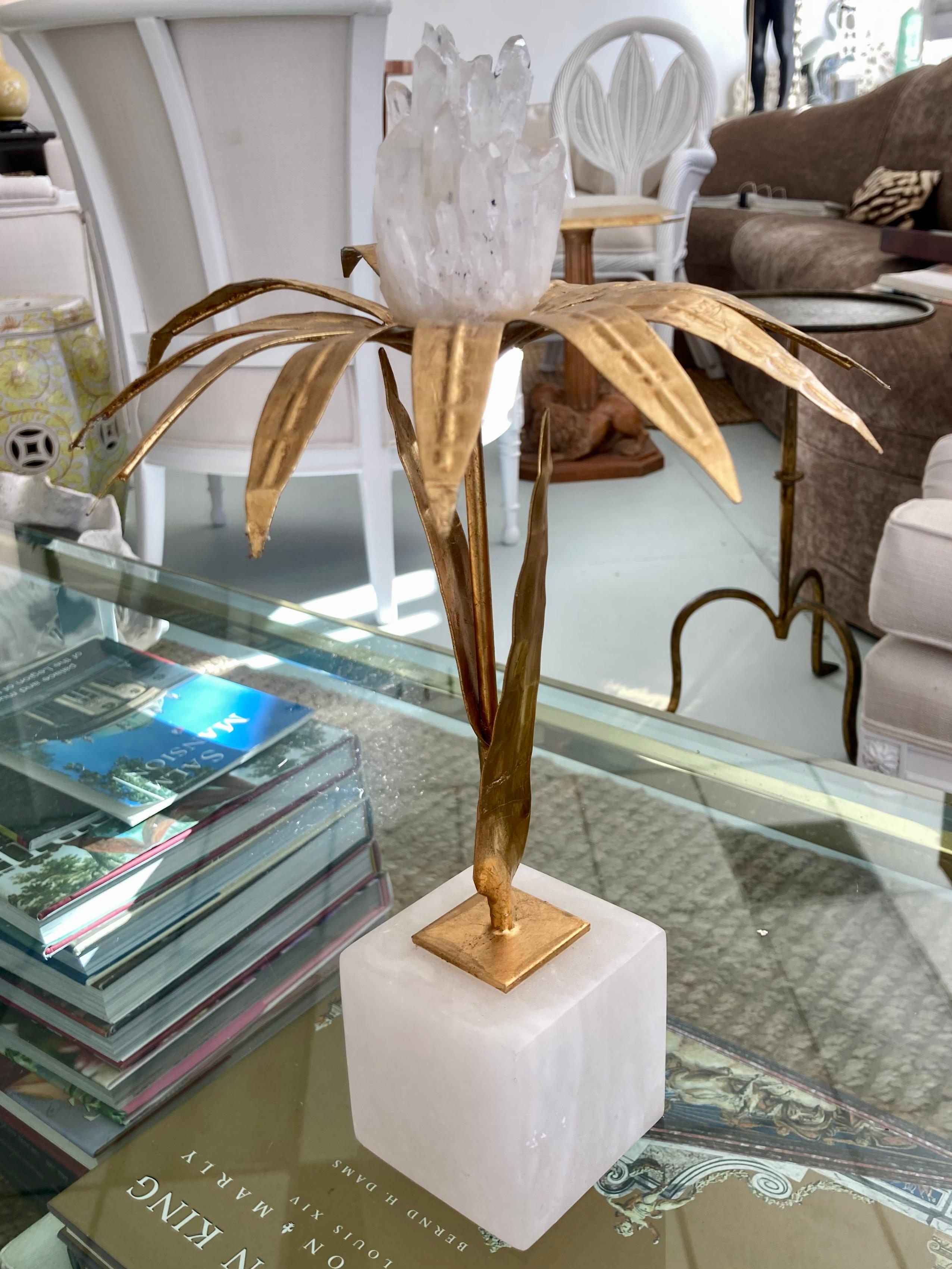 Contemporary French Gilt Palm Tree With Rock Crystal Lower For Sale