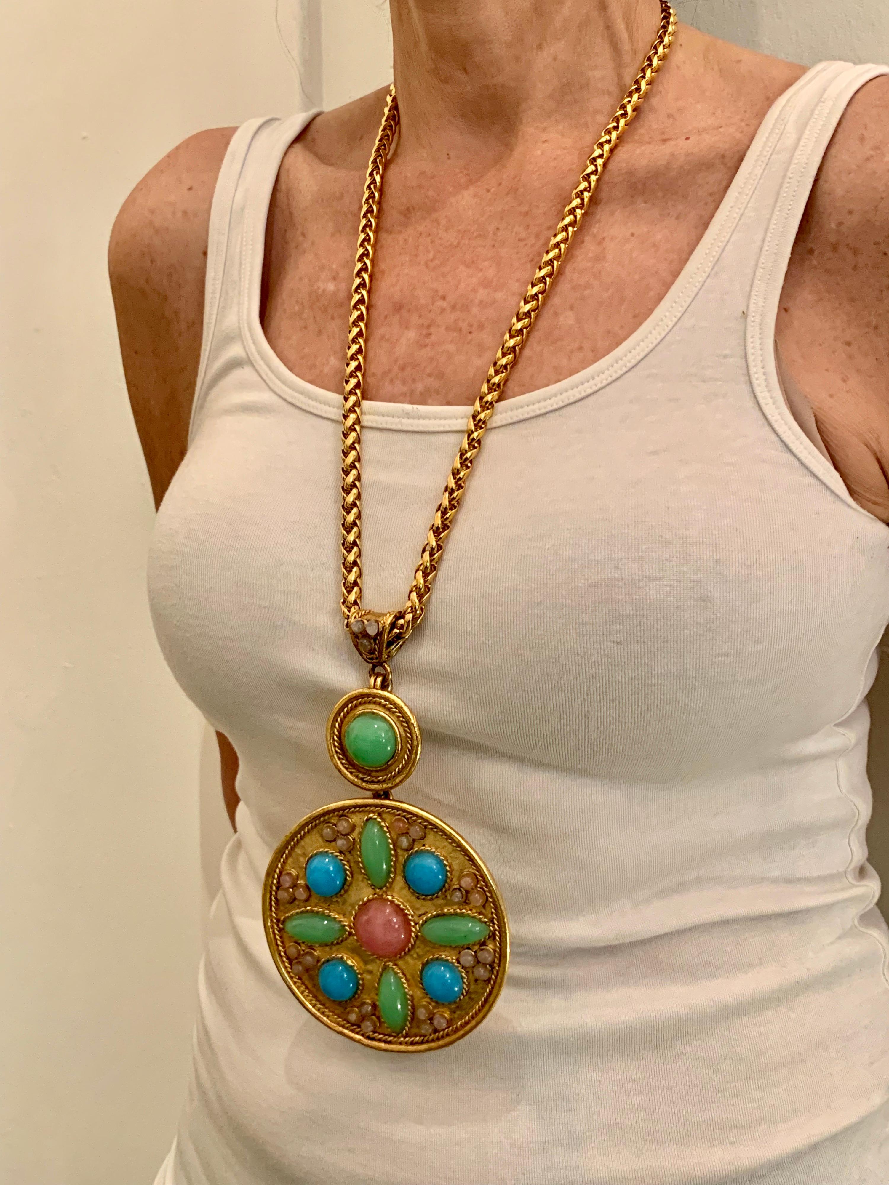 French Gilt Pate de Verre Chain Statement Necklace  In Excellent Condition In Palm Springs, CA