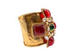 French Gilt "Pate de Verre" Poured Glass Red Maltese Cross Cuff Bracelet