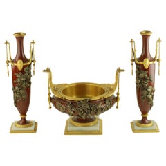 Antique French Gilt & Patinated Bronze Garniture with Applied Foliate/Floral Decoration