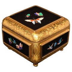 French Gilt Pietra Dura Engraved Bronze Box