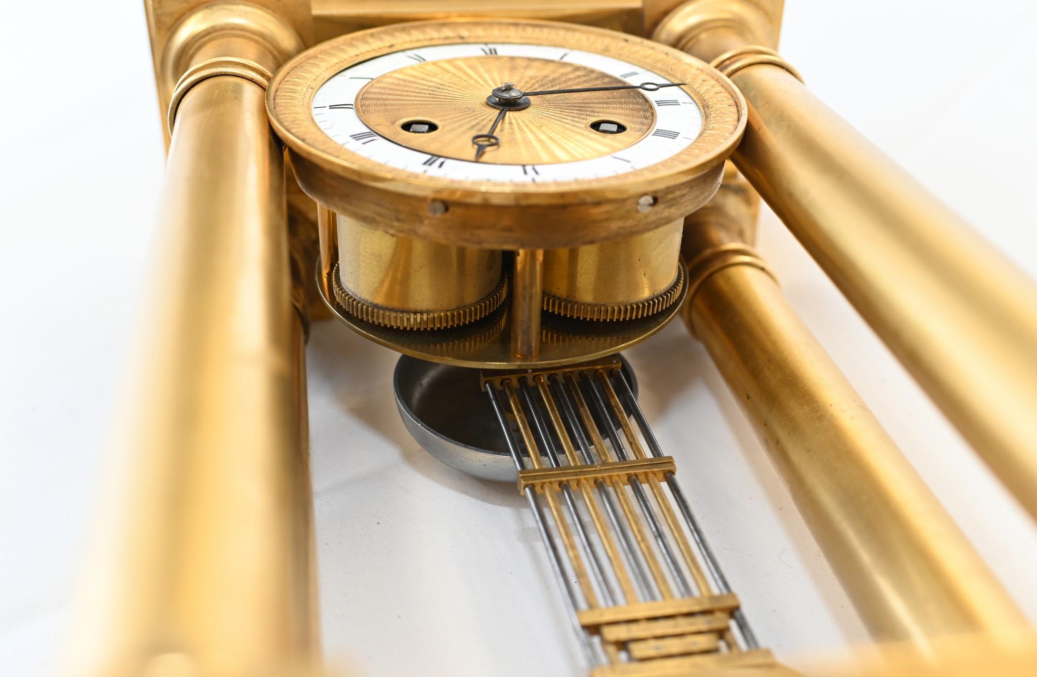 French Gilt Portico Clock Charles X 1810 6