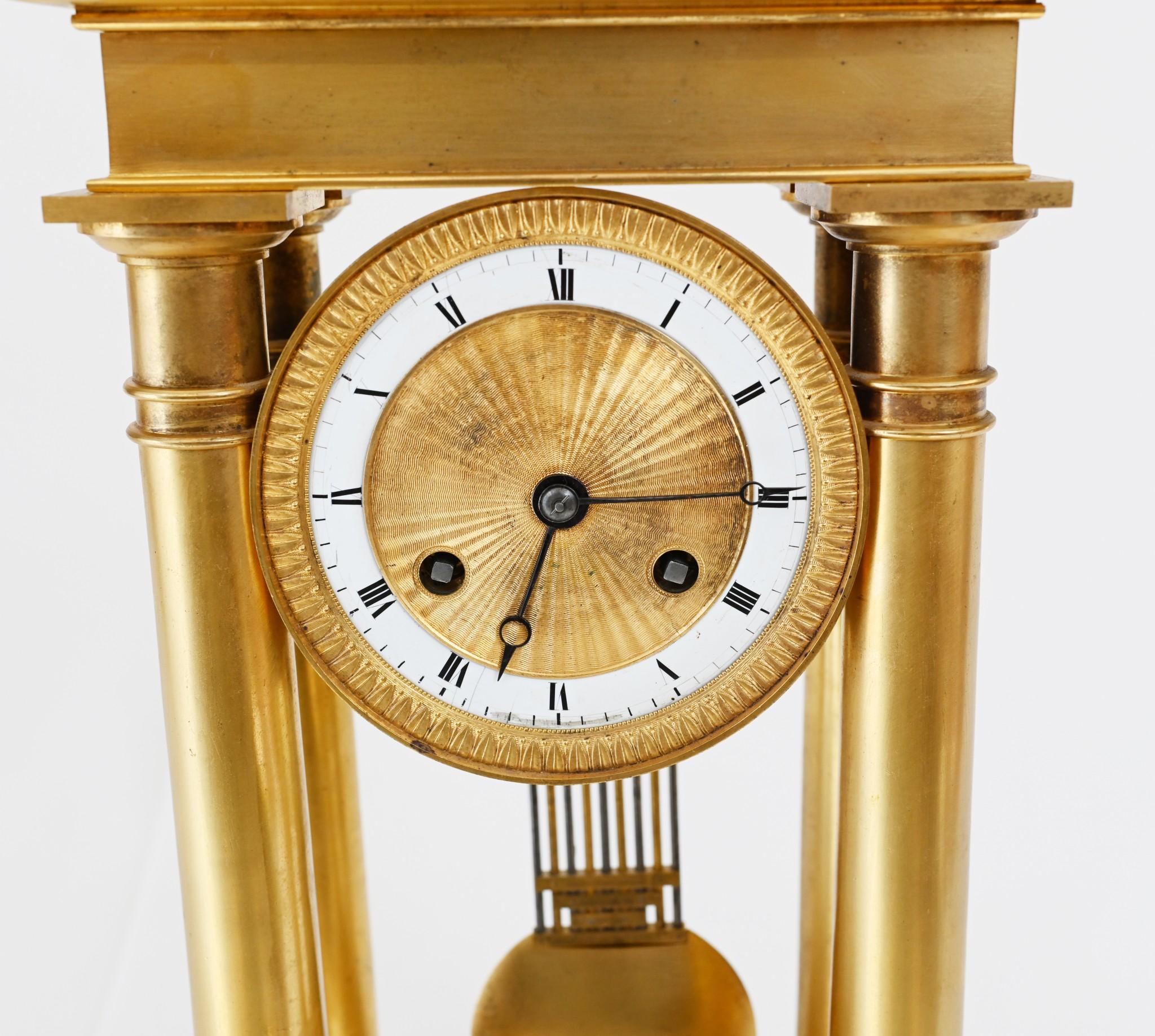 French Gilt Portico Clock Charles X 1810 10