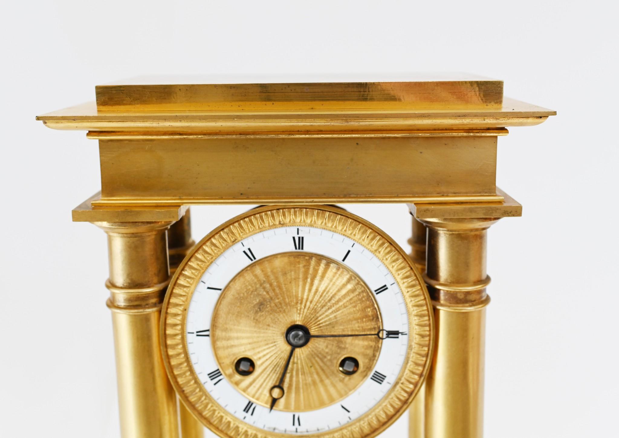 French Gilt Portico Clock Charles X 1810 12