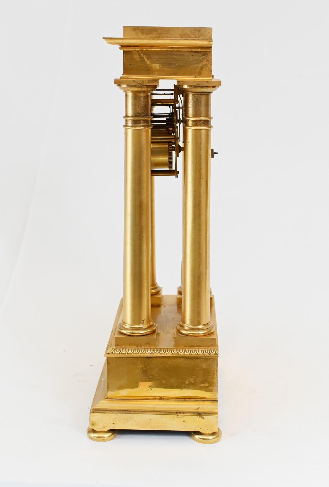 French Gilt Portico Clock Charles X 1810 In Good Condition In Potters Bar, GB