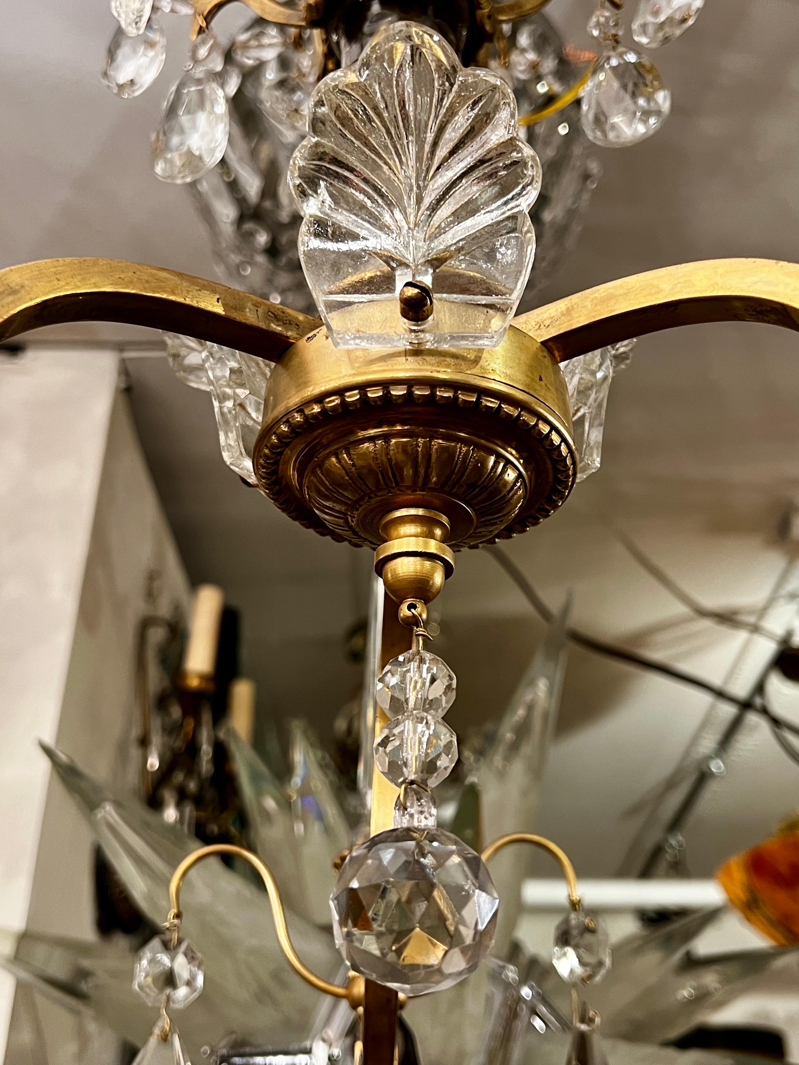 Early 20th Century French Gilt Rock Crystal Chandelier For Sale