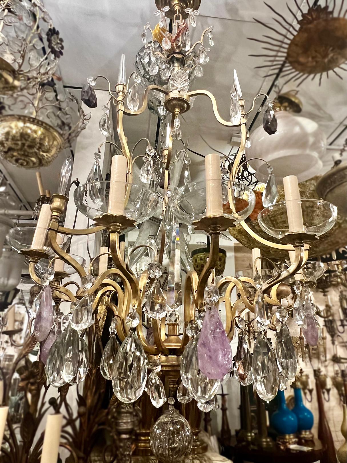 French Gilt Rock Crystal Chandelier For Sale 3