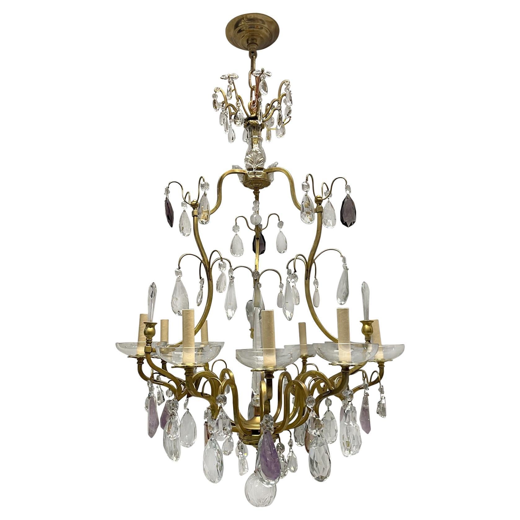 French Gilt Rock Crystal Chandelier For Sale