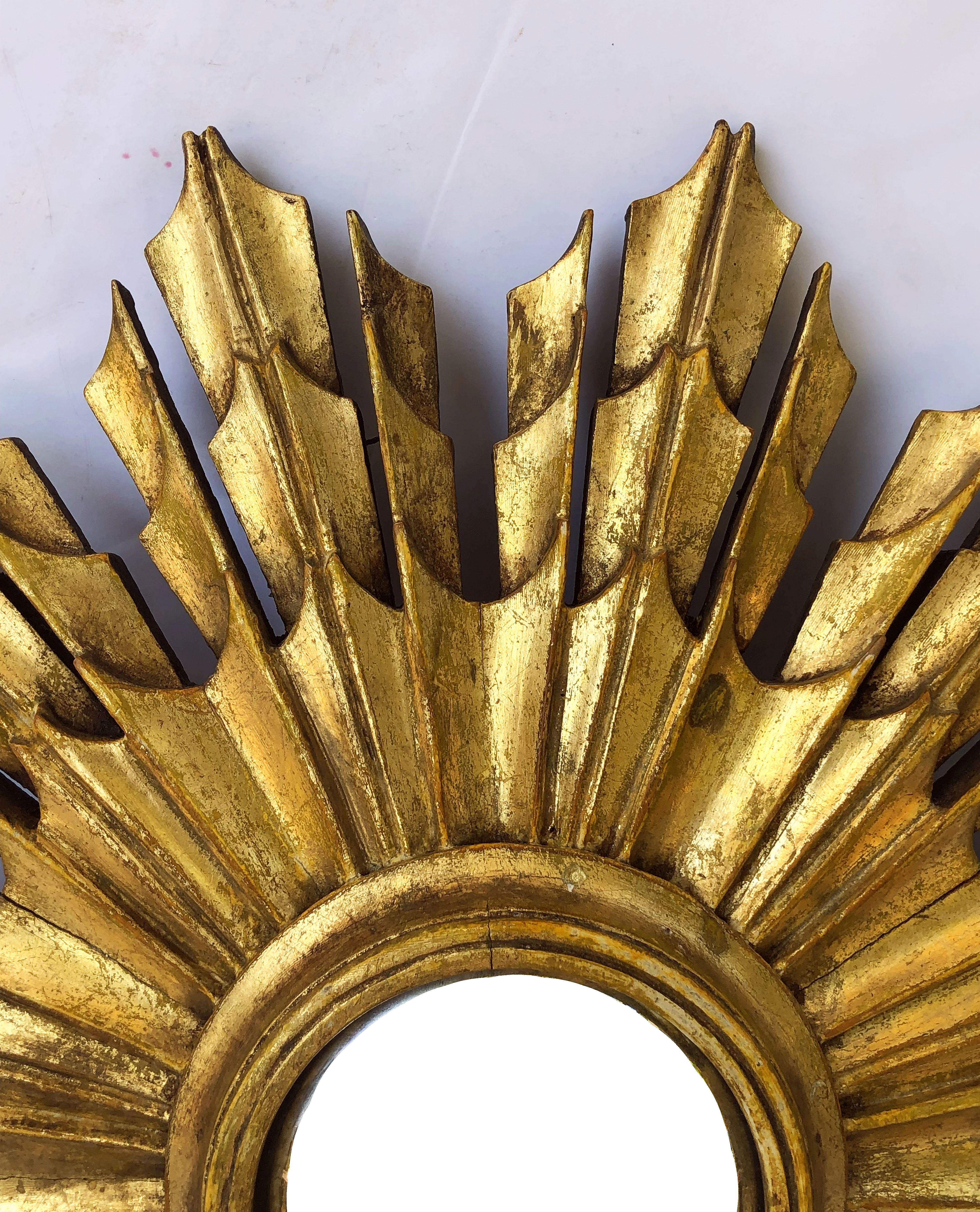 French Gilt Starburst or Sunburst Convex Mirror (Diameter 16) 3