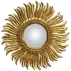 French Gilt Starburst or Sunburst Convex Mirror (Diameter 17)