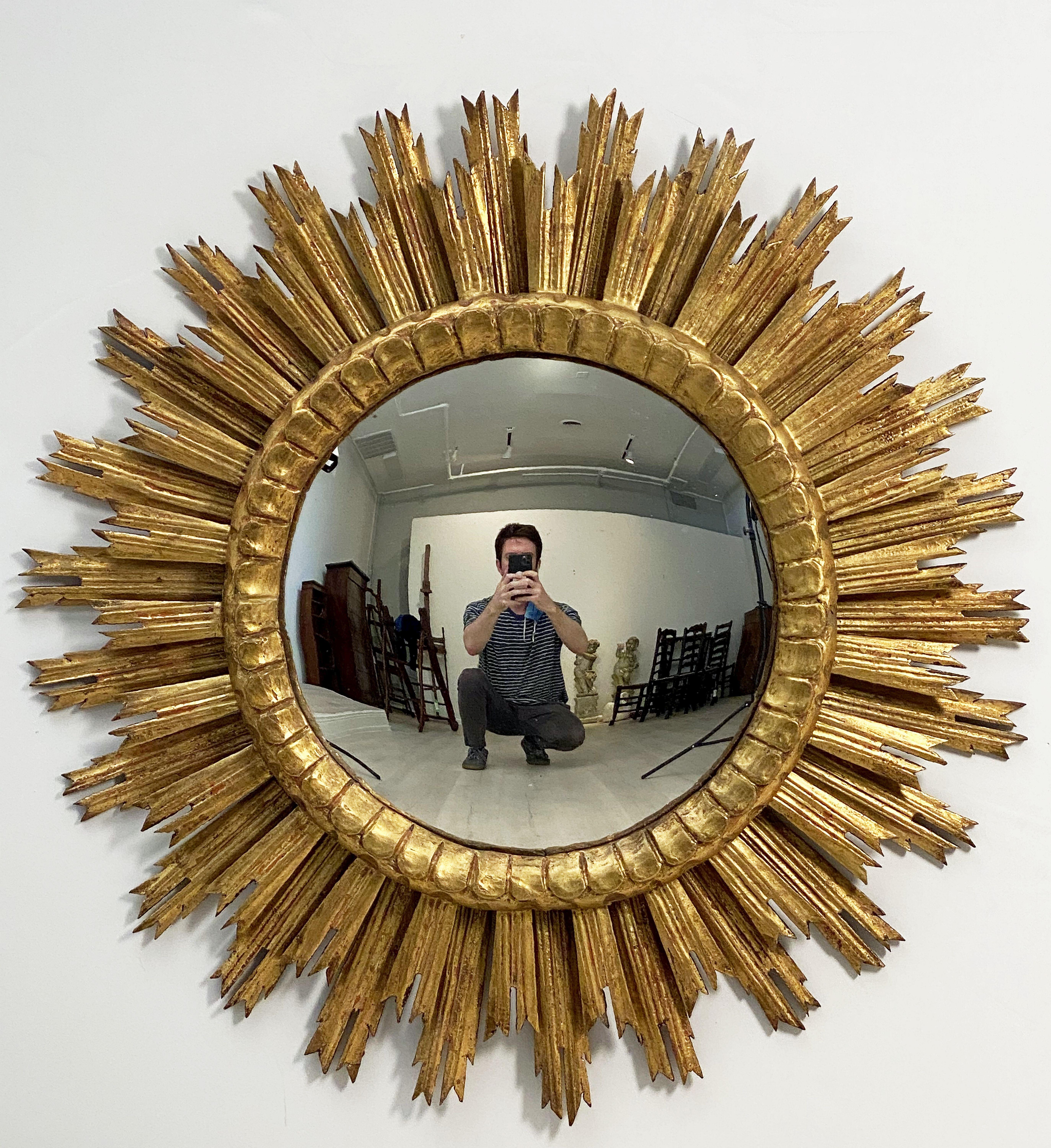 French Gilt Starburst or Sunburst Convex Mirror (Diameter 30) 7