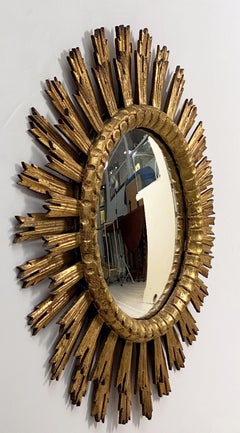 Miroir convexe français en forme d'étoile rayonnante ou de soleil doré (diamètre 30)