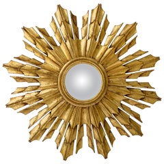 French Gilt Starburst or Sunburst Convex Mirror (Diameter 16)