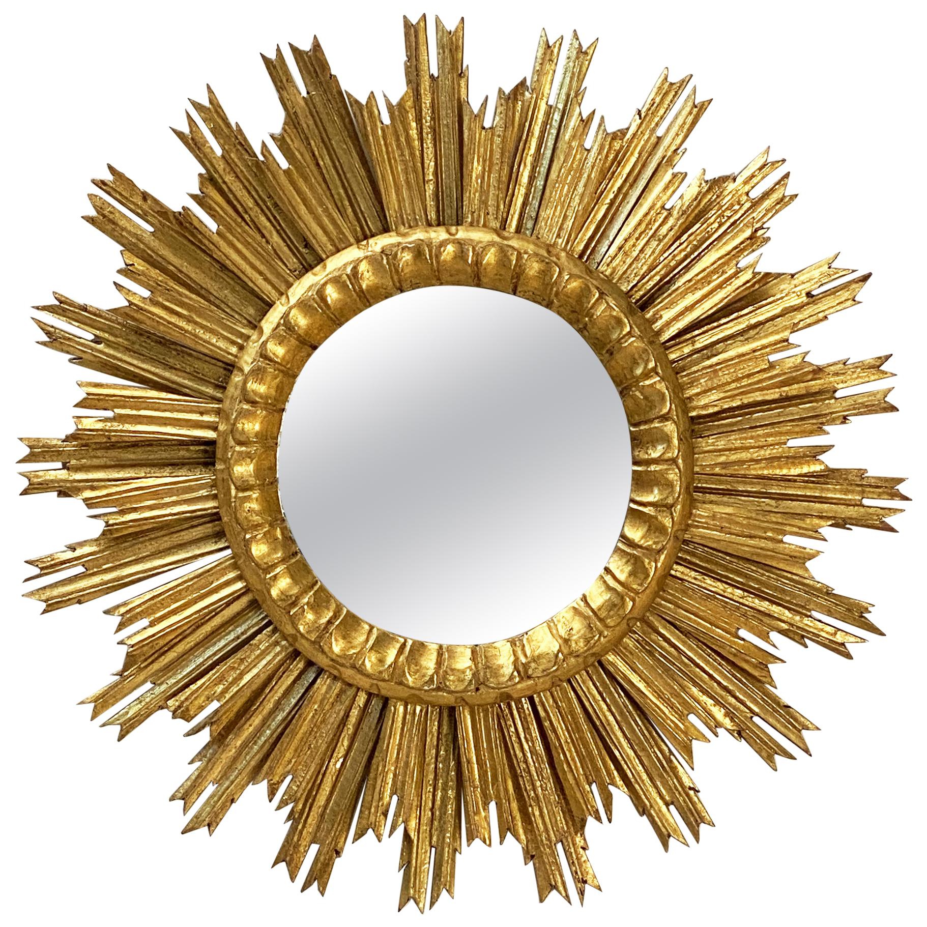 French Gilt Starburst or Sunburst Convex Mirror (Diameter 24)