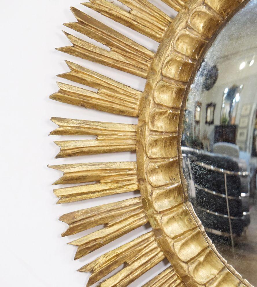 20th Century French Gilt Starburst or Sunburst Mirror With Convex Glass (Dia 25)