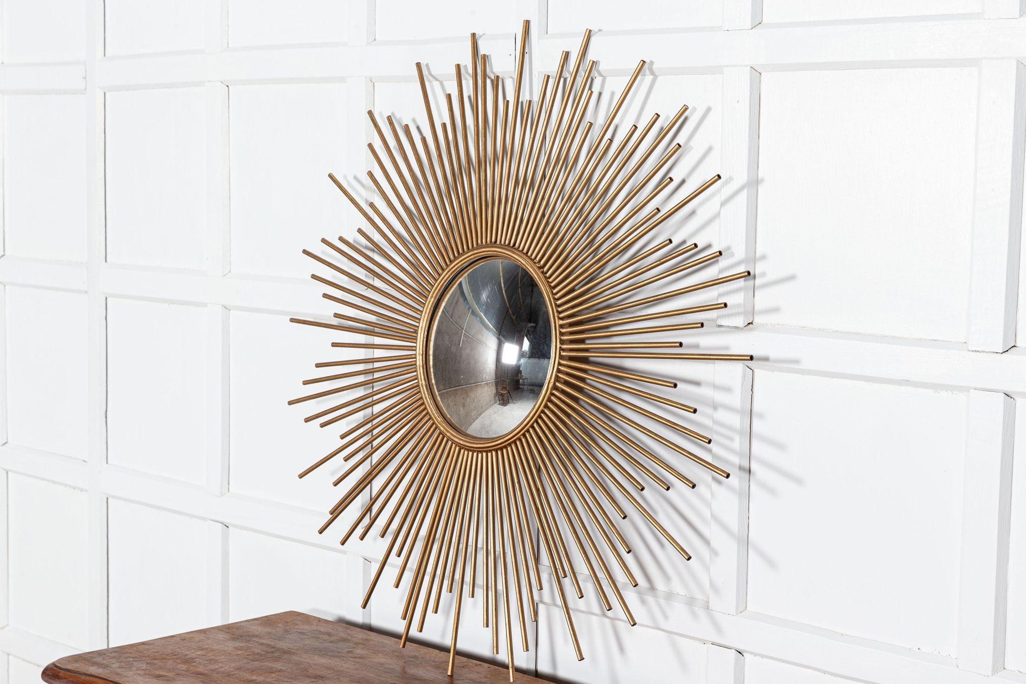 20th Century   French Gilt Sunburst Convex Mirror