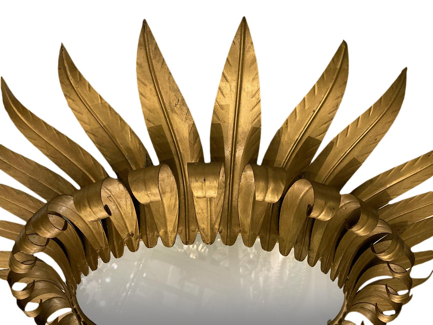 French Gilt Sunburst Light Fixture In Good Condition In New York, NY