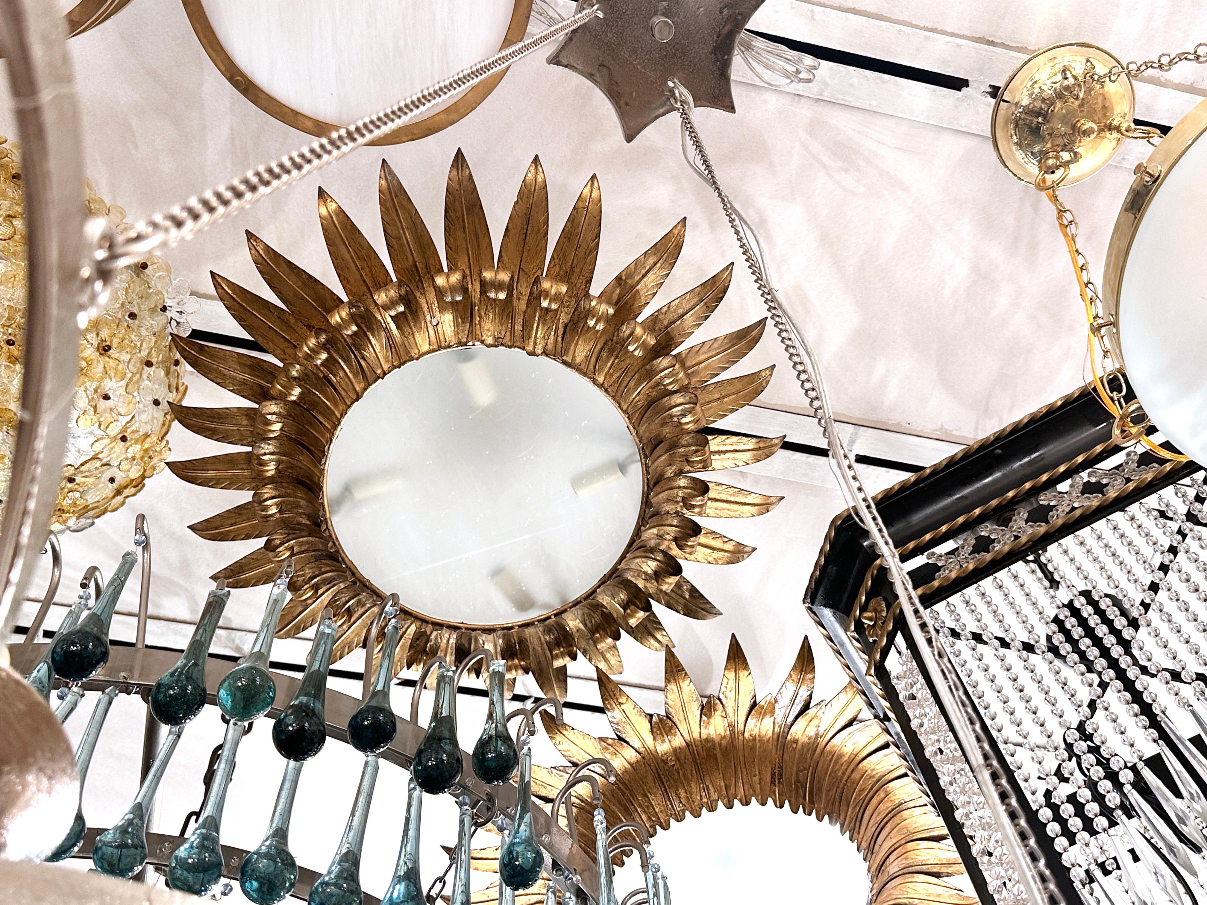 Mid-20th Century French Gilt Sunburst Light Fixture