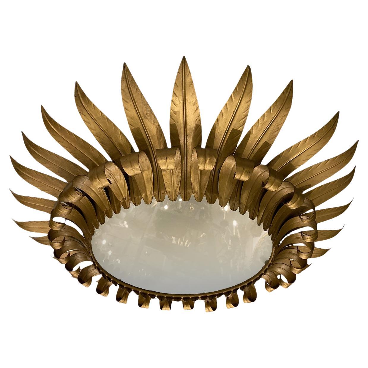 French Gilt Sunburst Light Fixture