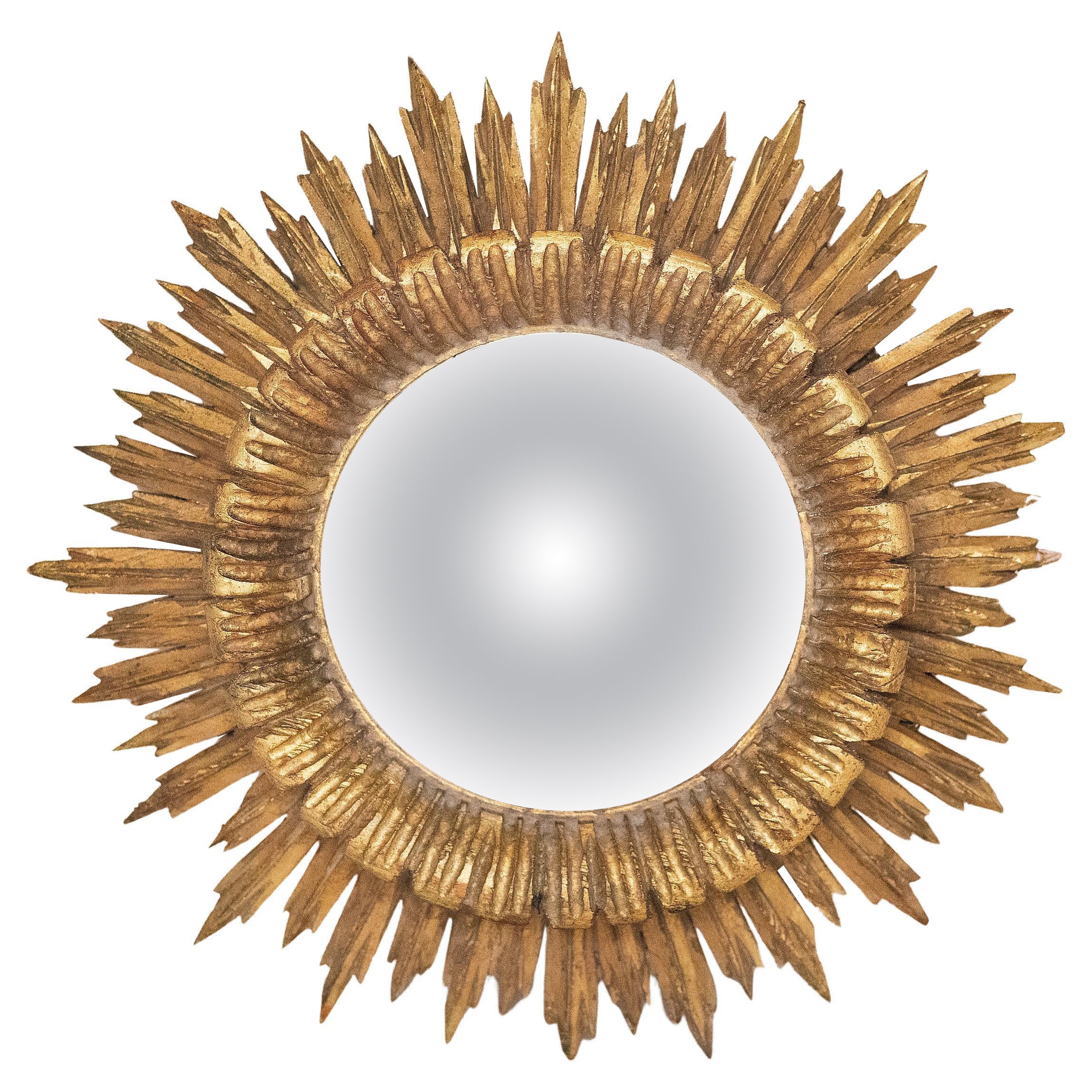 French Gilt Sunburst or Starburst Convex Mirror (Diameter 16 1/2)