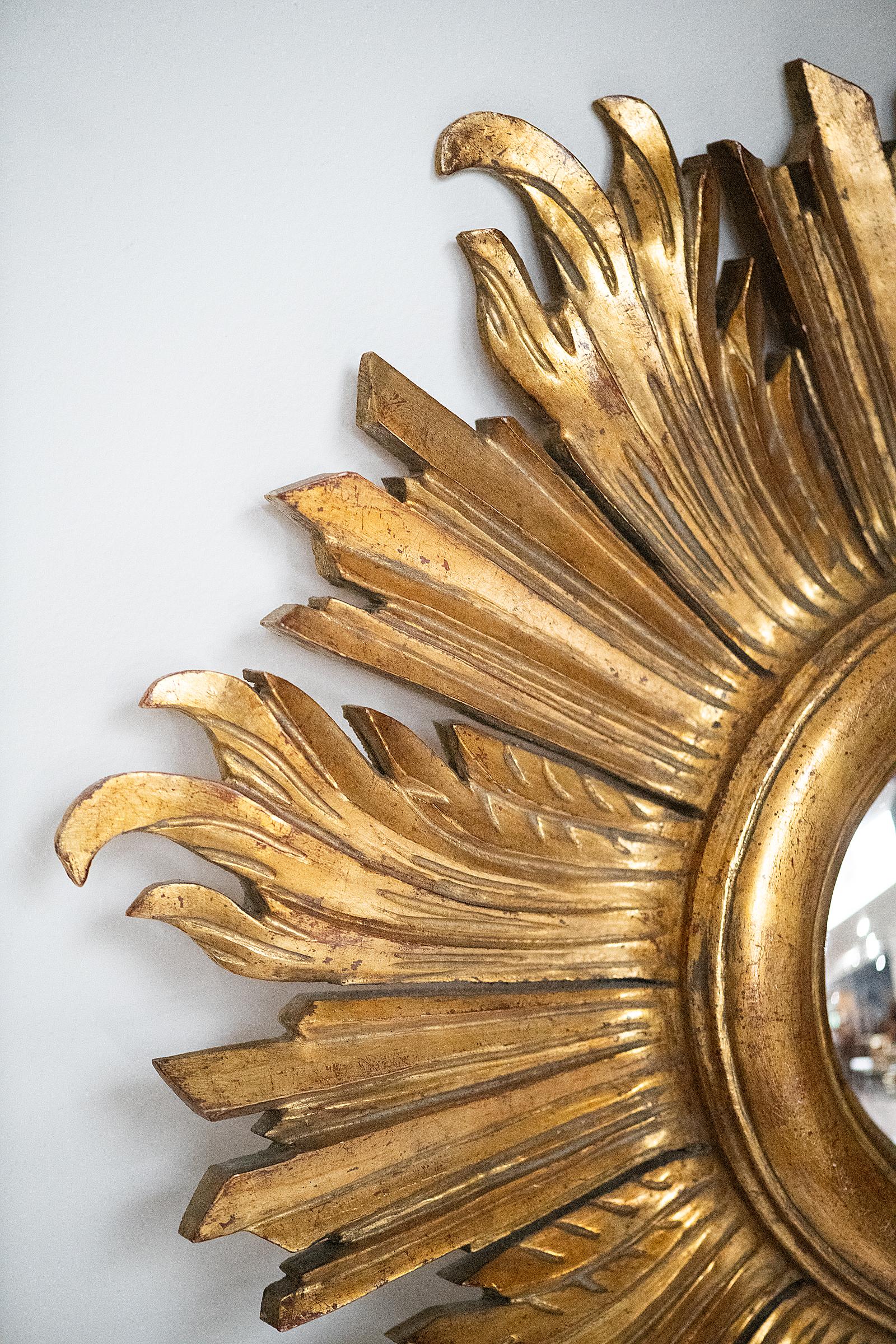 Glass French Gilt Sunburst or Starburst Convex Mirror (Diameter 22 3/4) For Sale