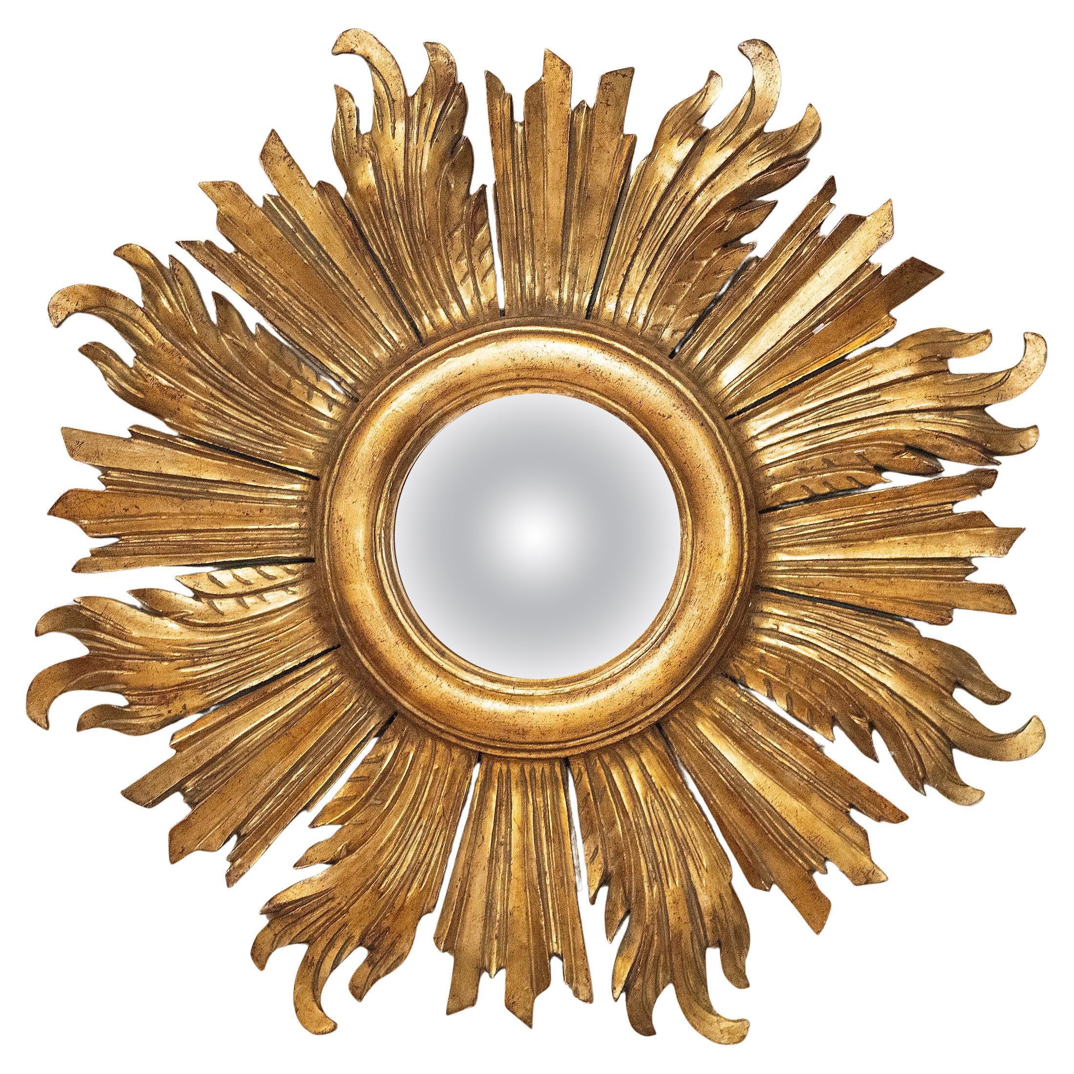 French Gilt Sunburst or Starburst Convex Mirror (Diameter 22 3/4) For Sale