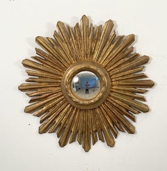 Miroir convexe doré français Sunburst ou Starburst (diamètre 26)