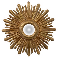 French Gilt Sunburst or Starburst Convex Mirror (Diameter 26)
