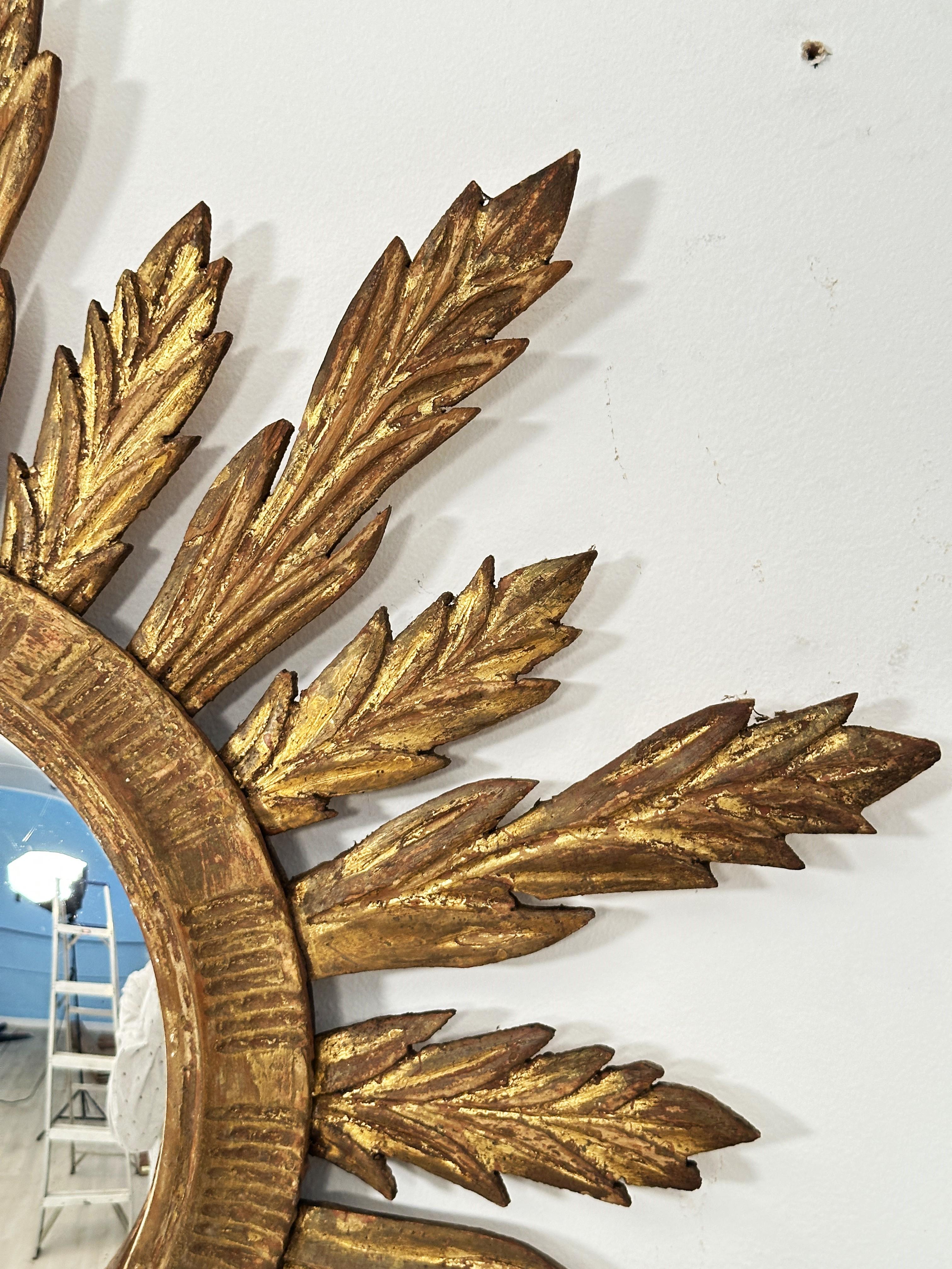 Glass French Gilt Sunburst or Starburst Convex Mirror (Diameter 28 1/8) For Sale