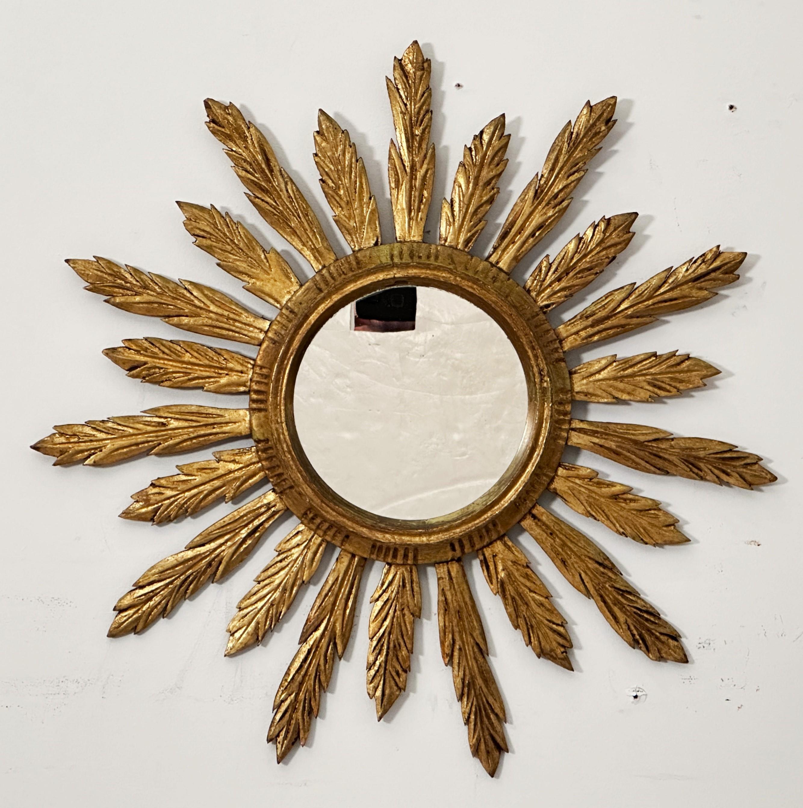 Französisch vergoldet Sunburst oder Starburst Konvexspiegel (Durchmesser 29) im Zustand „Gut“ im Angebot in Austin, TX