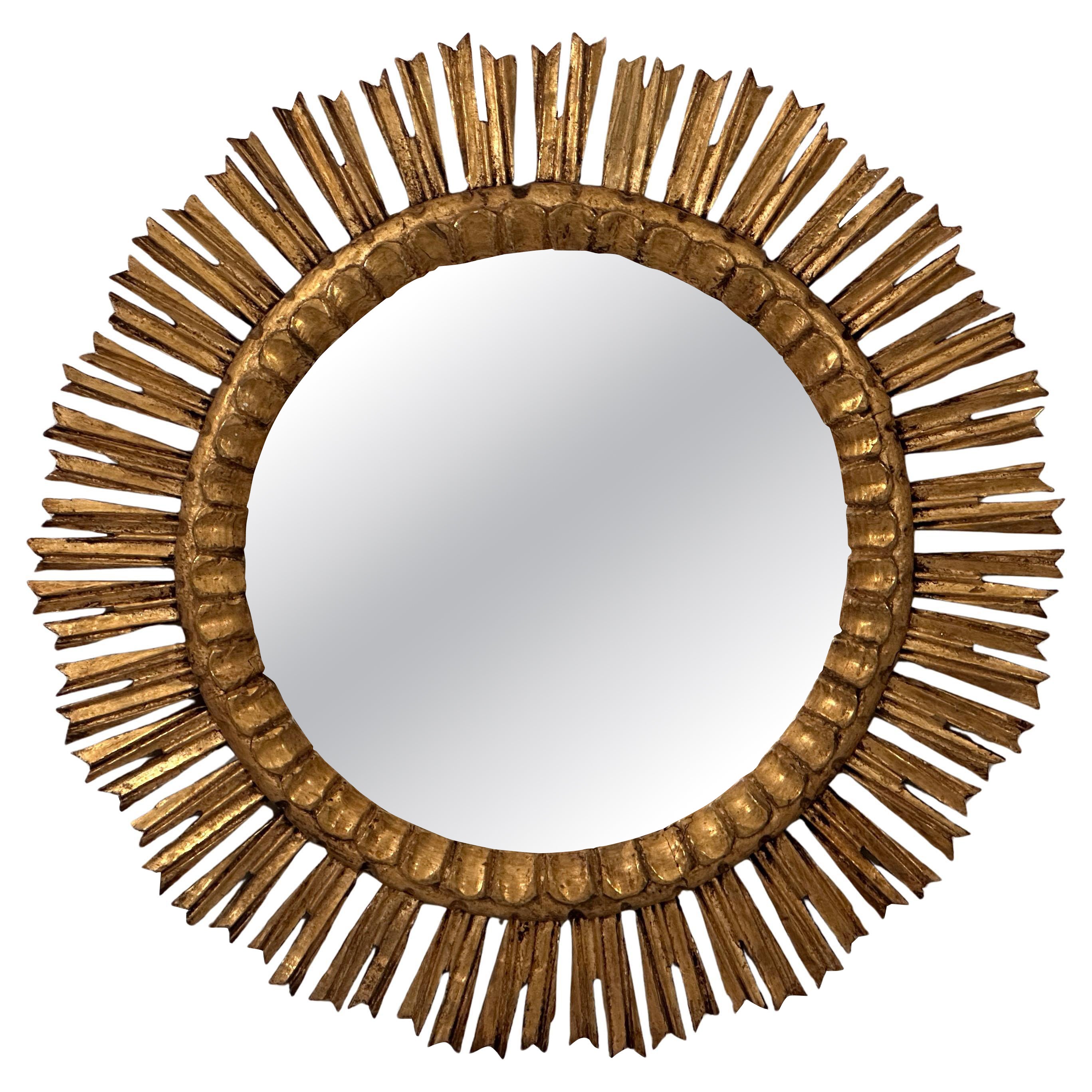 French Gilt Sunburst or Starburst Mirror (Diameter 25)
