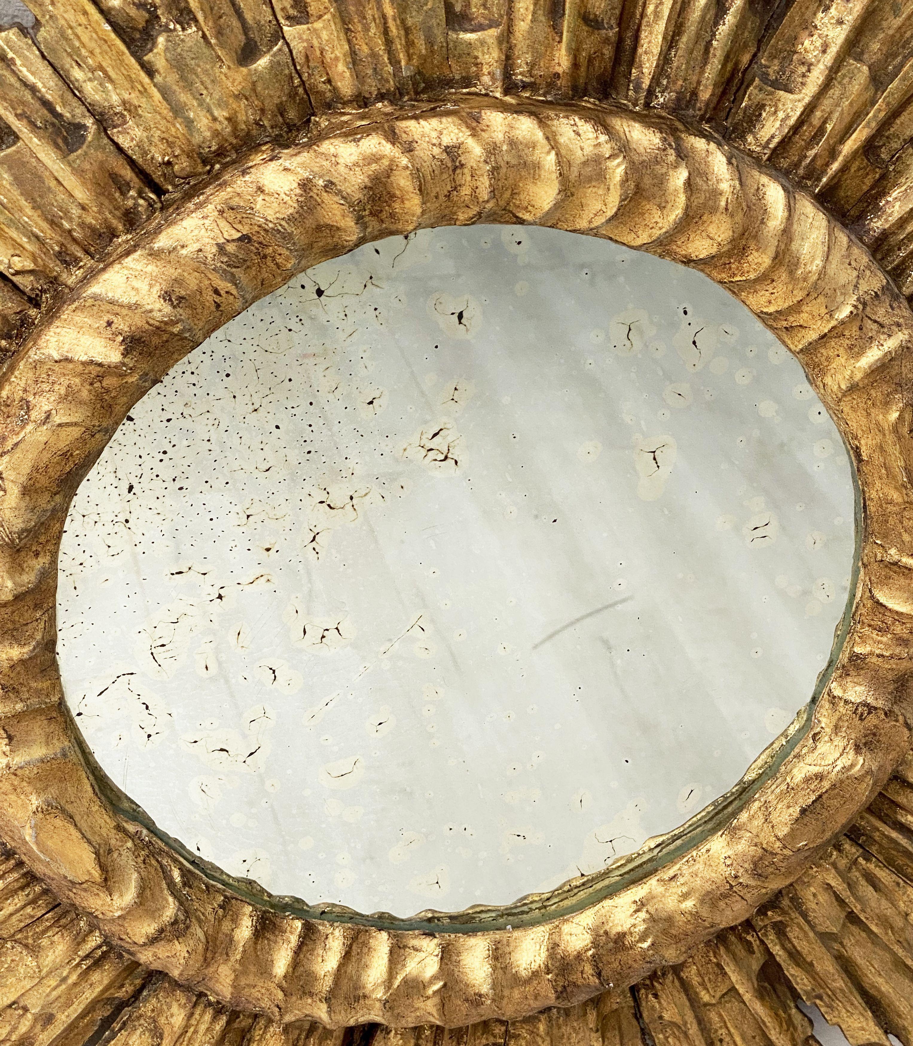 20th Century French Gilt Sunburst or Starburst Mirror (Diameter 27 1/2)