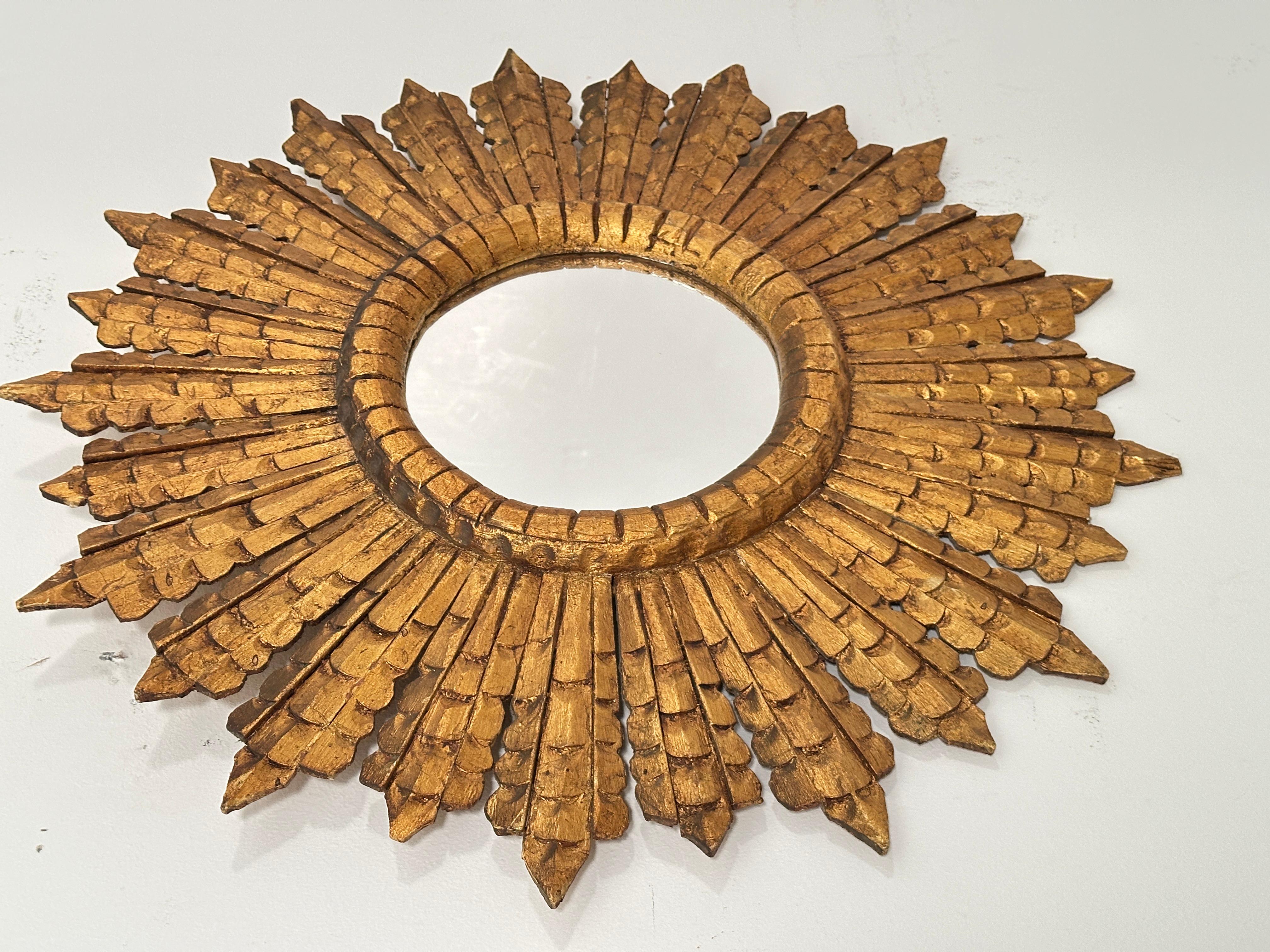 Französisch vergoldet Sunburst oder Starburst Spiegel (Durchmesser 31) (Moderne der Mitte des Jahrhunderts) im Angebot