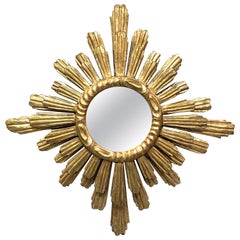 French Gilt Sunburst or Starburst Mirror with Original Glass (Diameter 33)