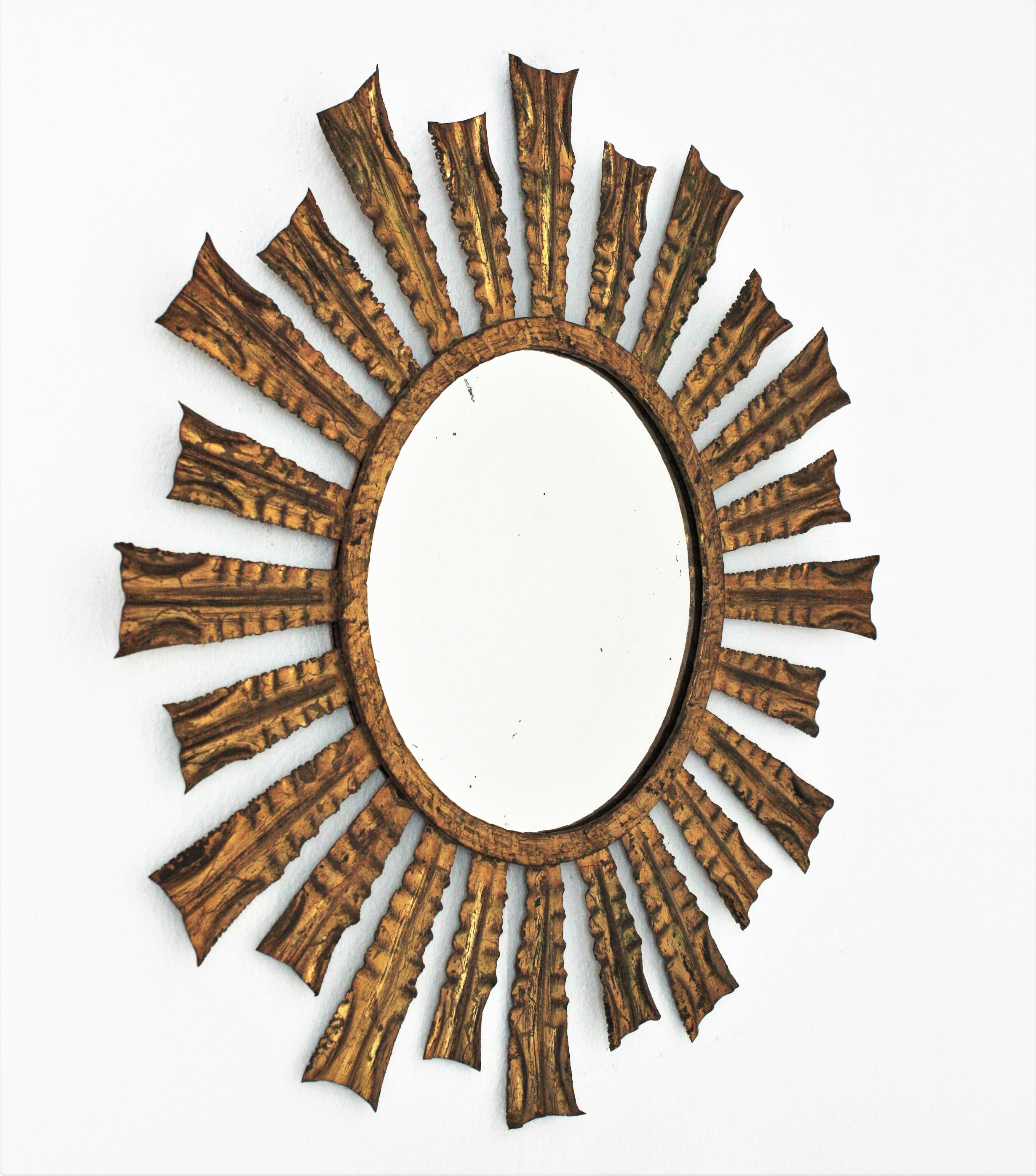 20th Century French Sunburst Starburst Mirror in Gilt Iron, 1950s For Sale