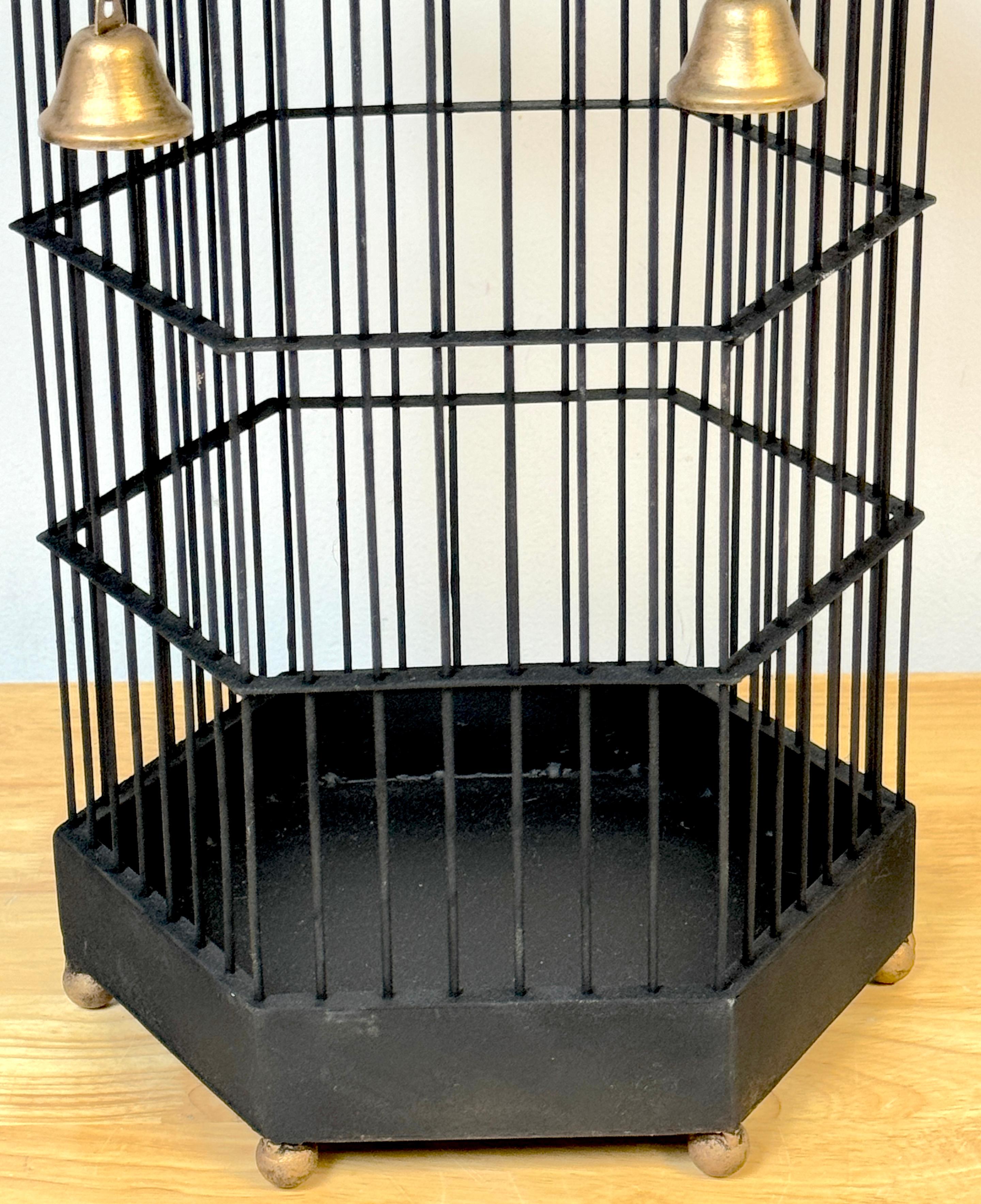 Chinoiserie French Gilt Tole Hexagonal Pagoda Birdcage with Bells For Sale