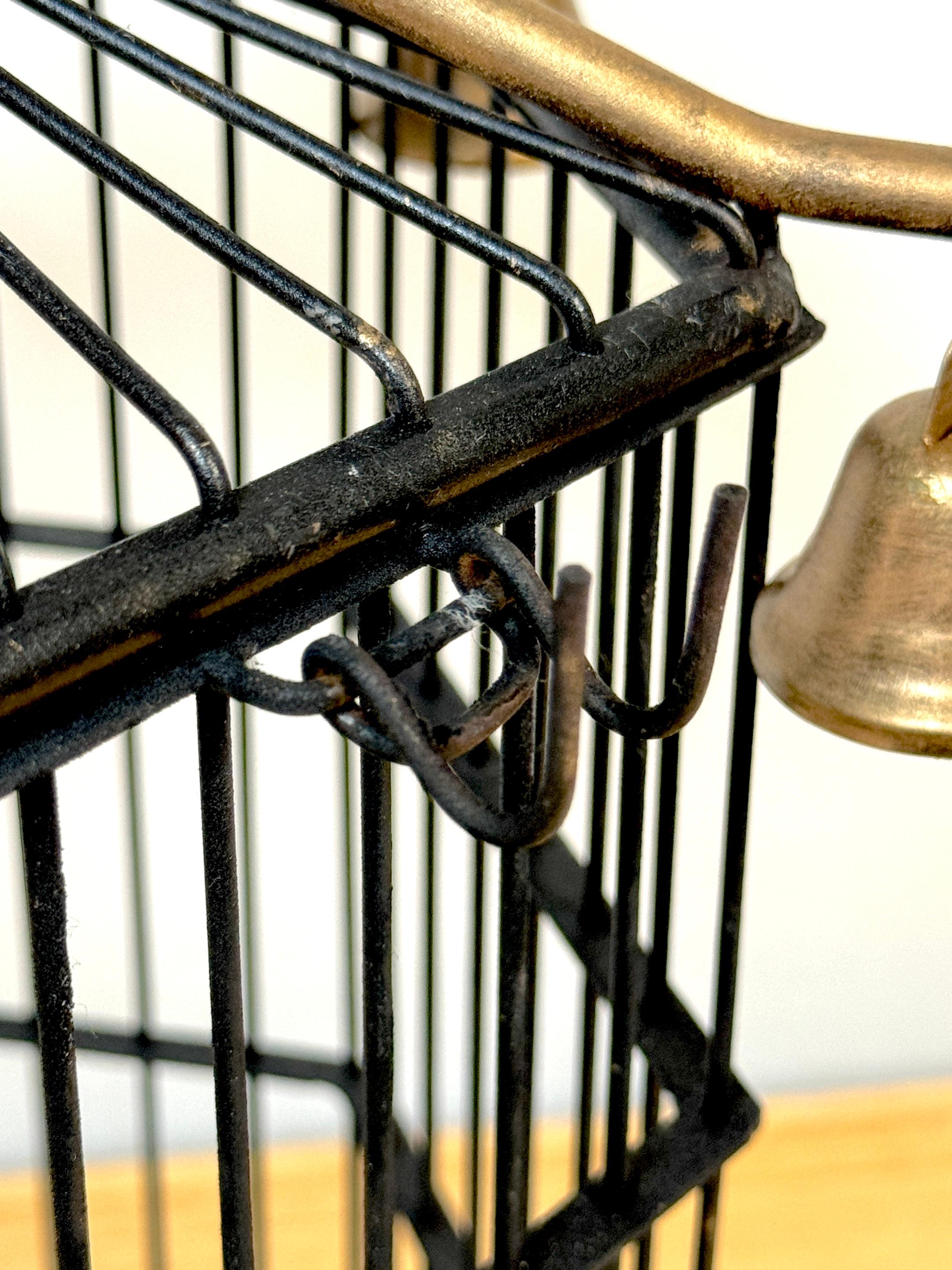 French Gilt Tole Hexagonal Pagoda Birdcage with Bells In Good Condition For Sale In West Palm Beach, FL