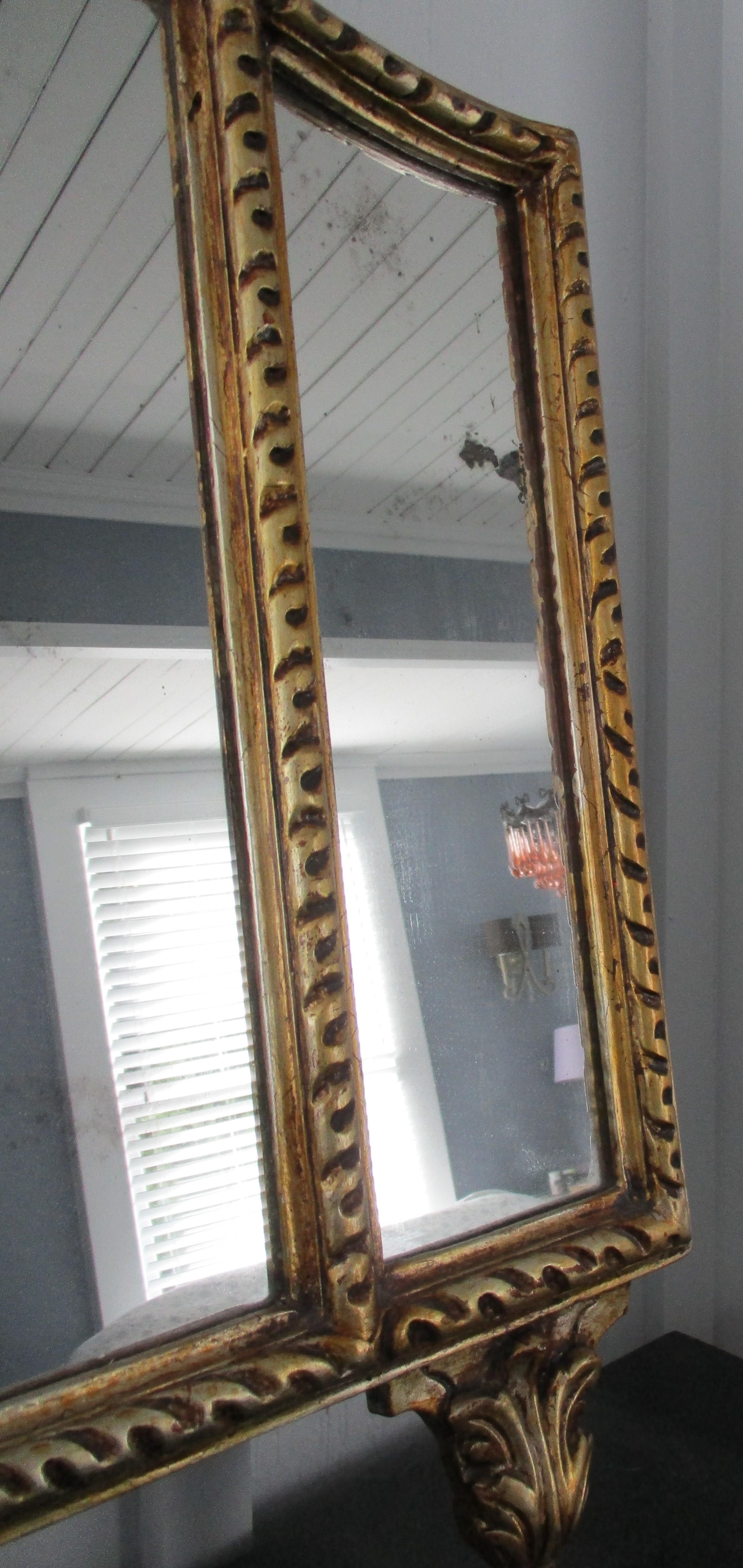 French Gilt Tri-Panel Mirror with Original Mercury Glass In Good Condition In Oregon, OR