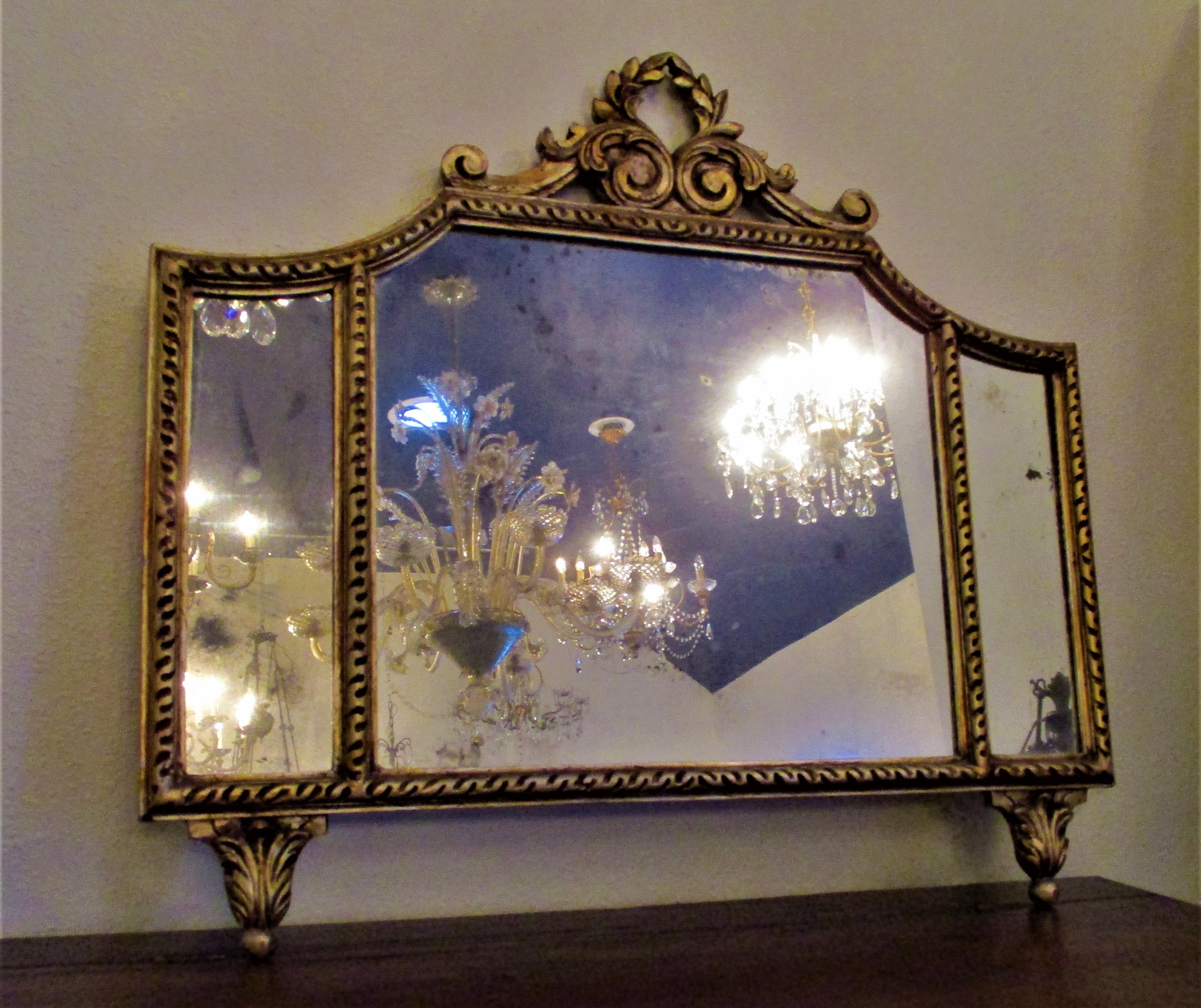 19th Century French Gilt Tri-Panel Mirror with Original Mercury Glass