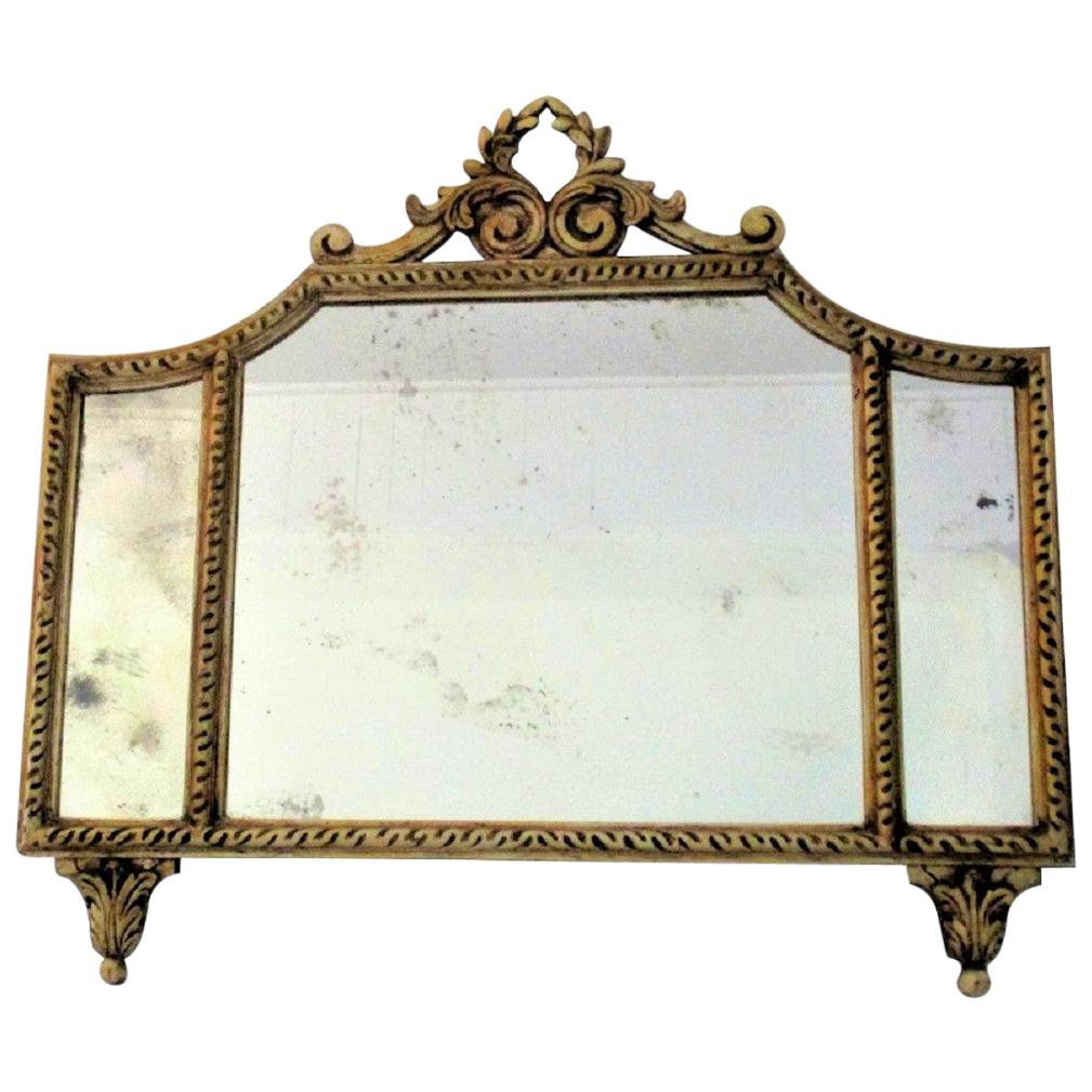 French Gilt Tri-Panel Mirror with Original Mercury Glass