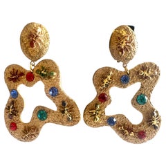 French Gilt Vintage Jeweled Ant Crip-On Earrings 