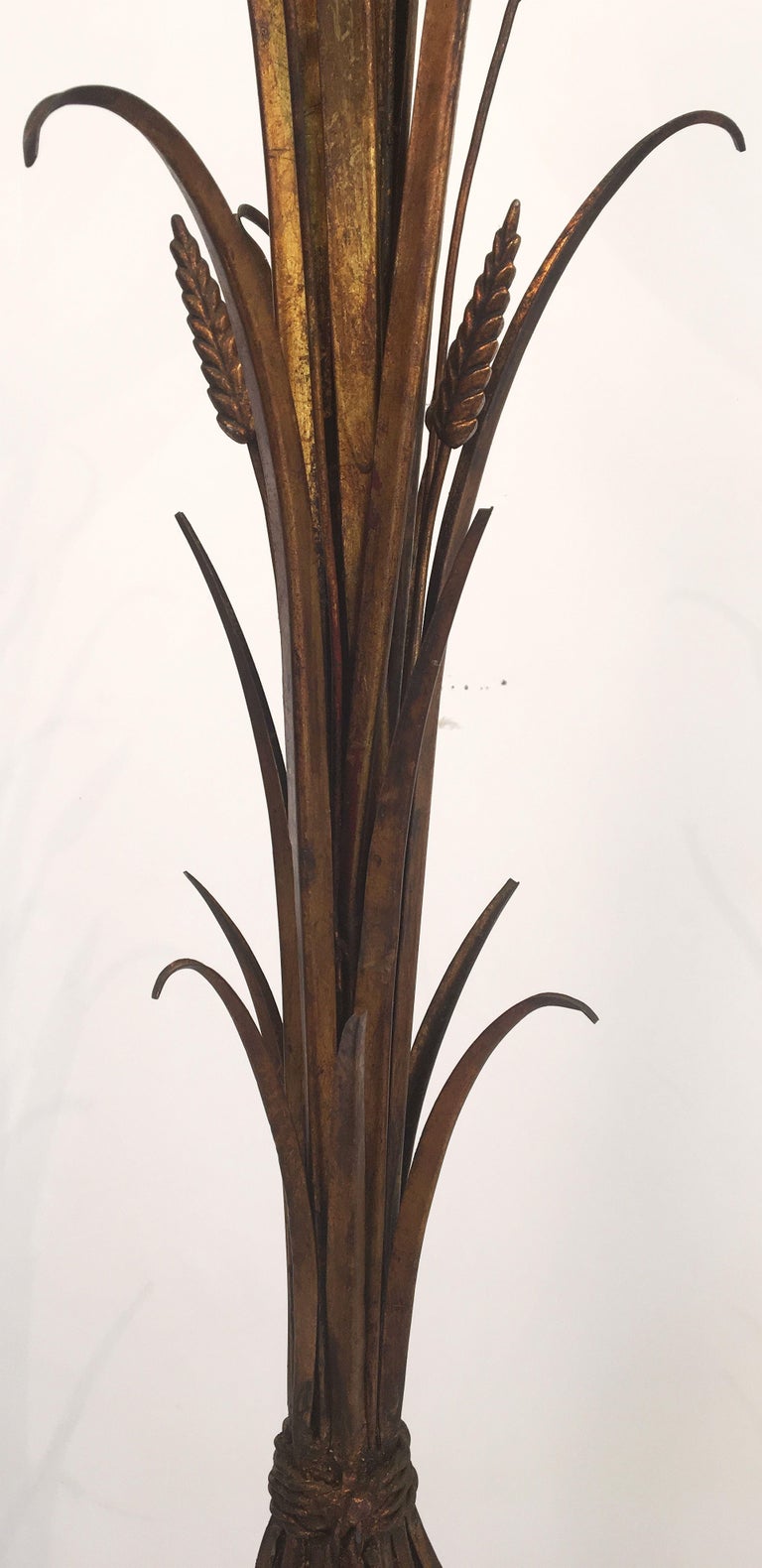 French Gilt Wheat Sheaf Floor Lamp with Shade For Sale at 1stDibs