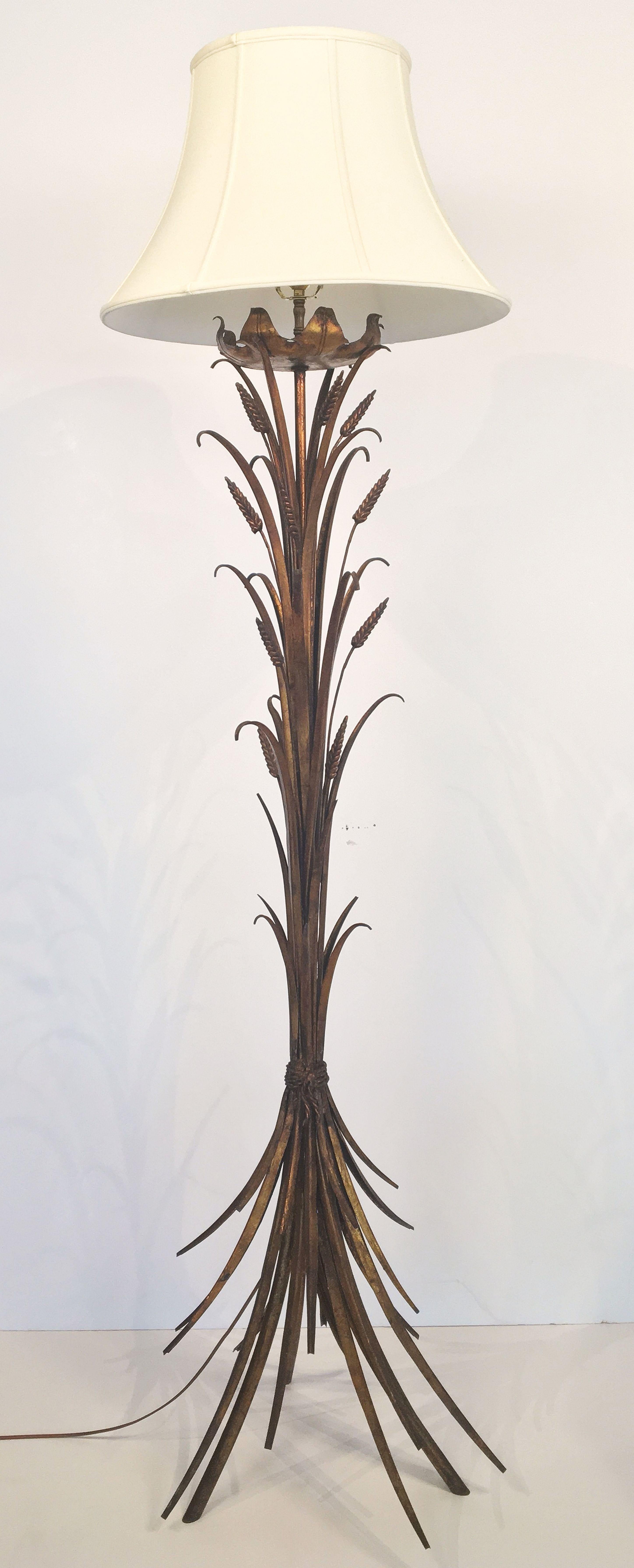 French Gilt Wheat Sheaf Floor Lamp with Shade 7