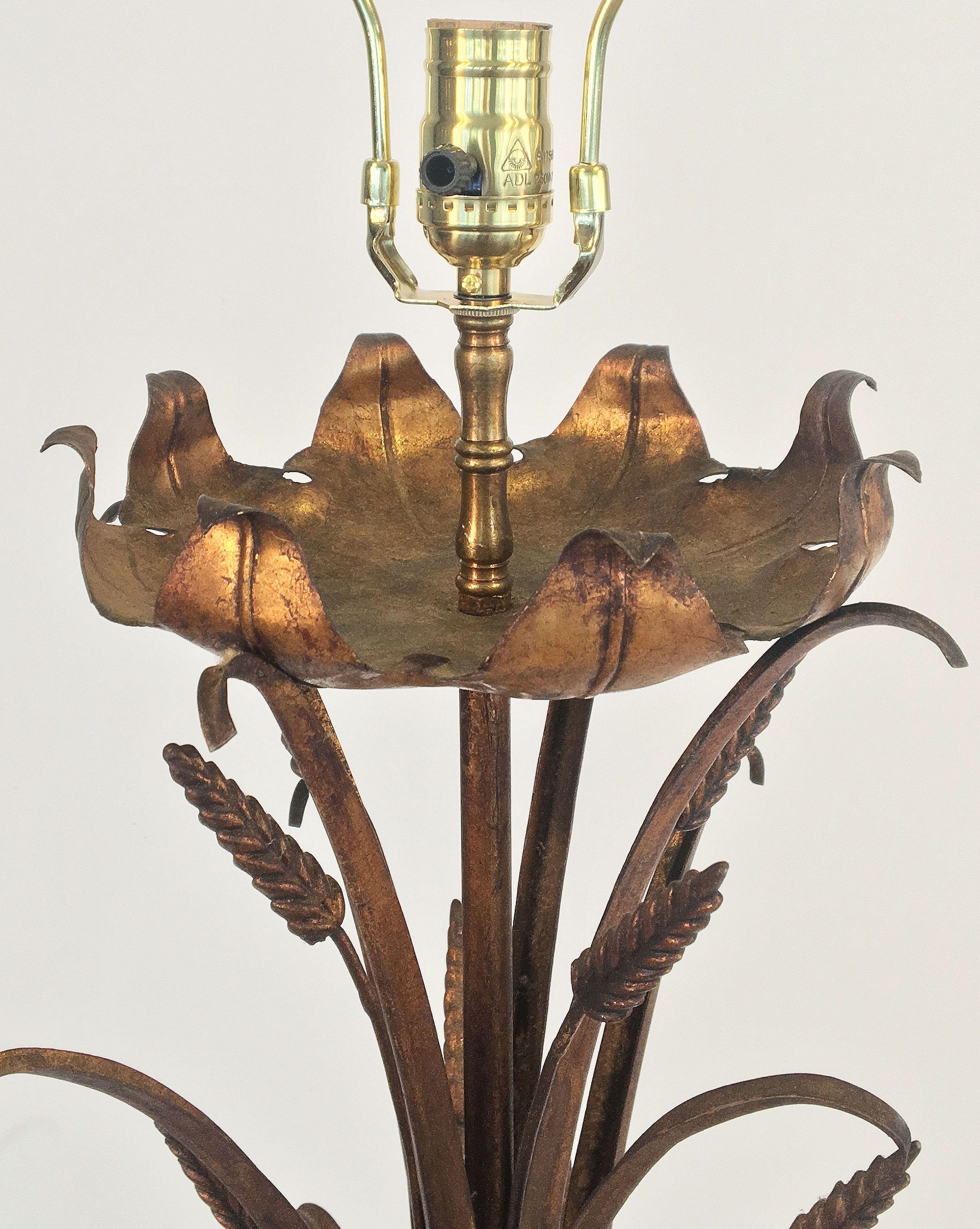 Metal French Gilt Wheat Sheaf Floor Lamp with Shade