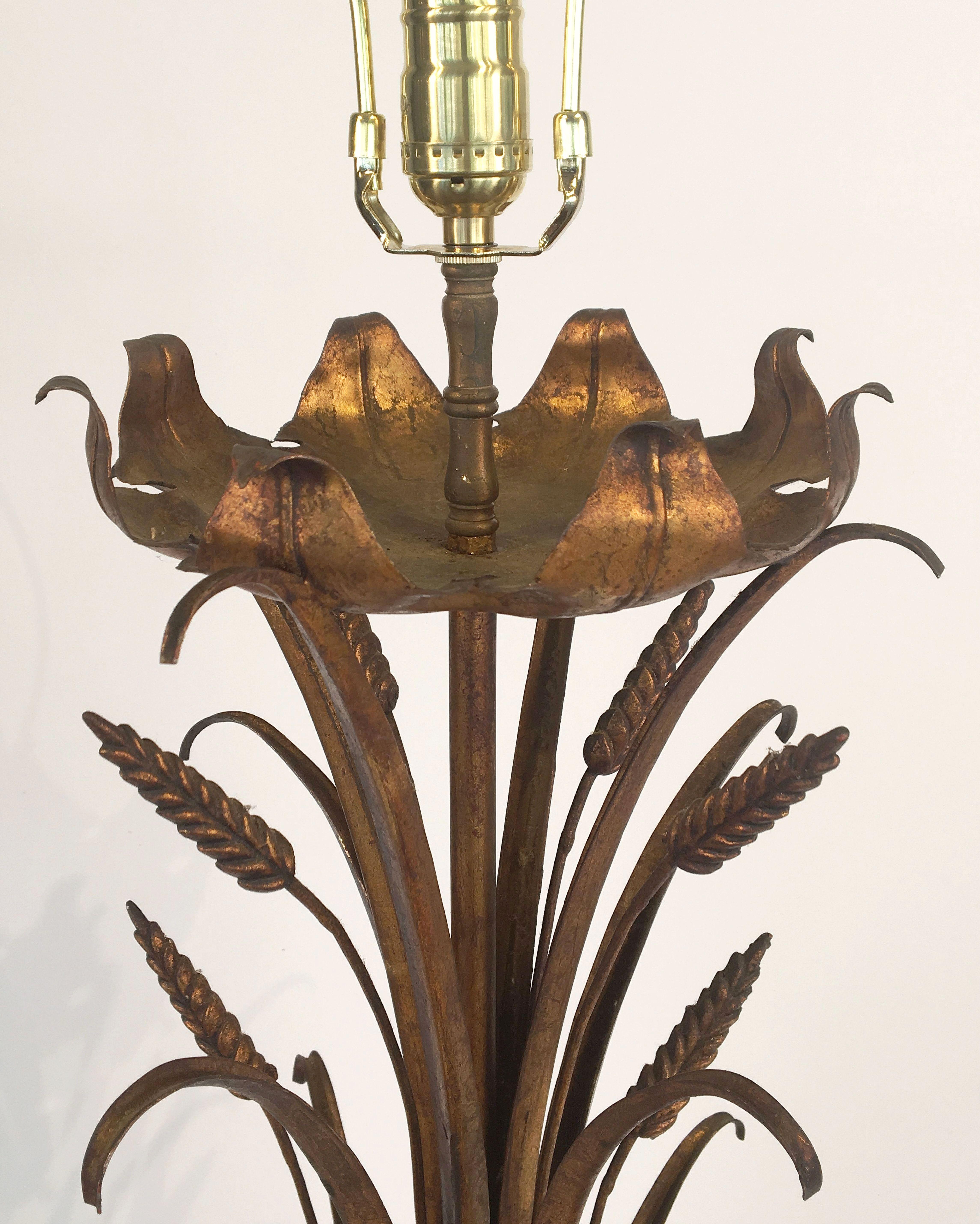 French Gilt Wheat Sheaf Floor Lamp with Shade 2