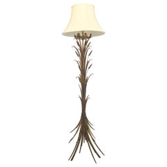 French Gilt Wheat Sheaf Floor Lamp with Shade