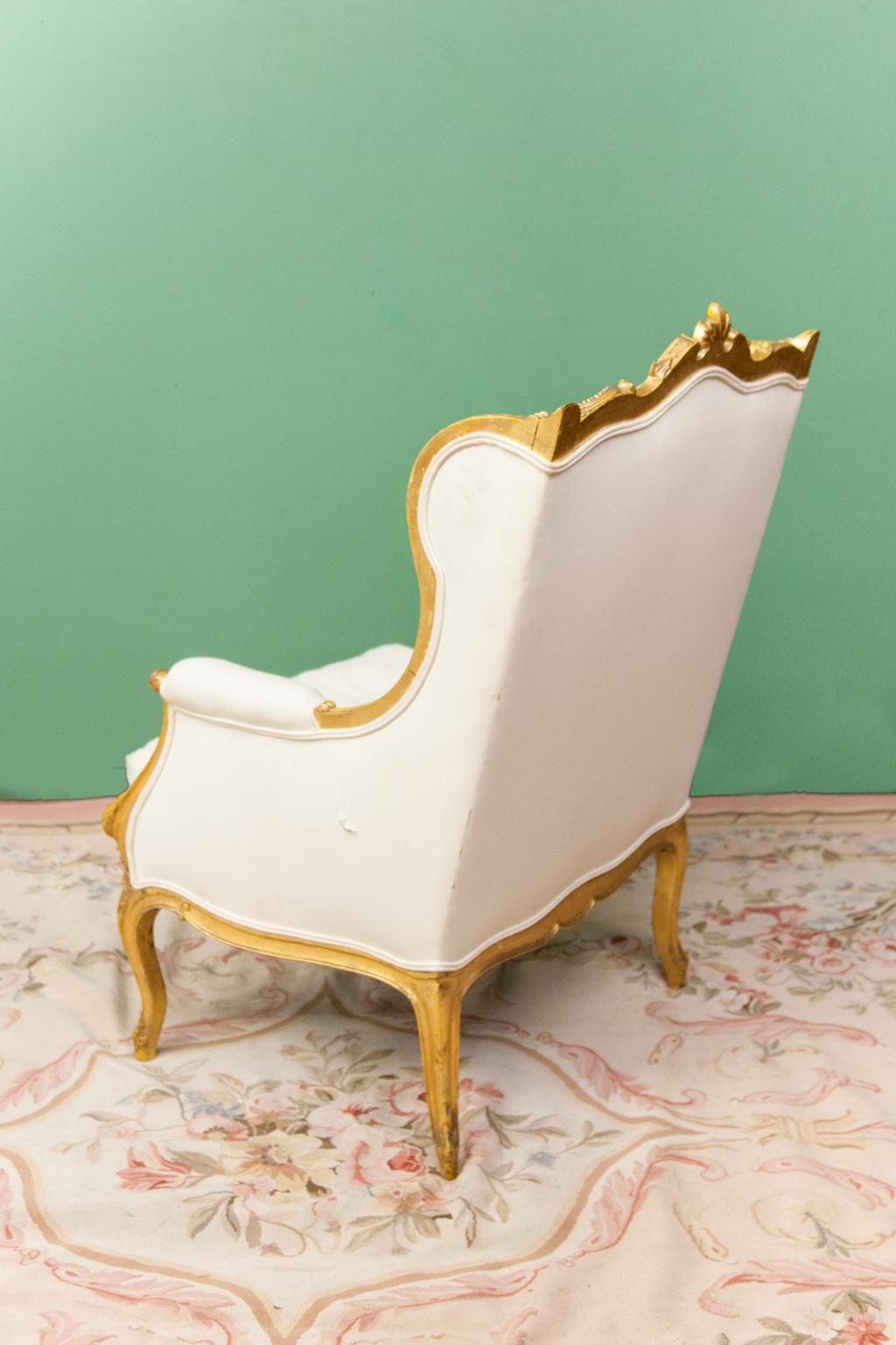 French Gilt Wing Chair In Good Condition In Wilson, NC