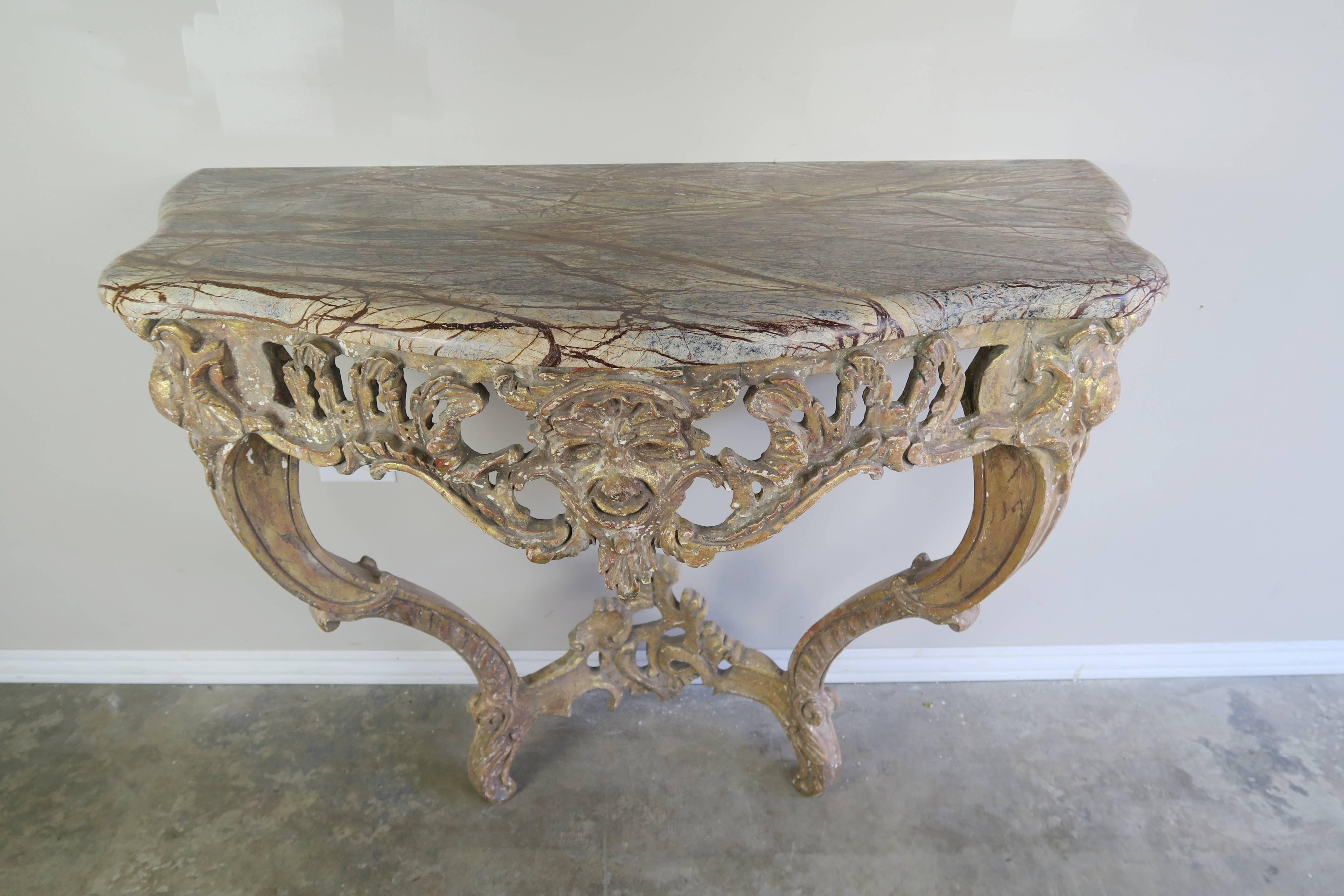 Louis XV French Giltwood Console with Marble Top, circa 1930s