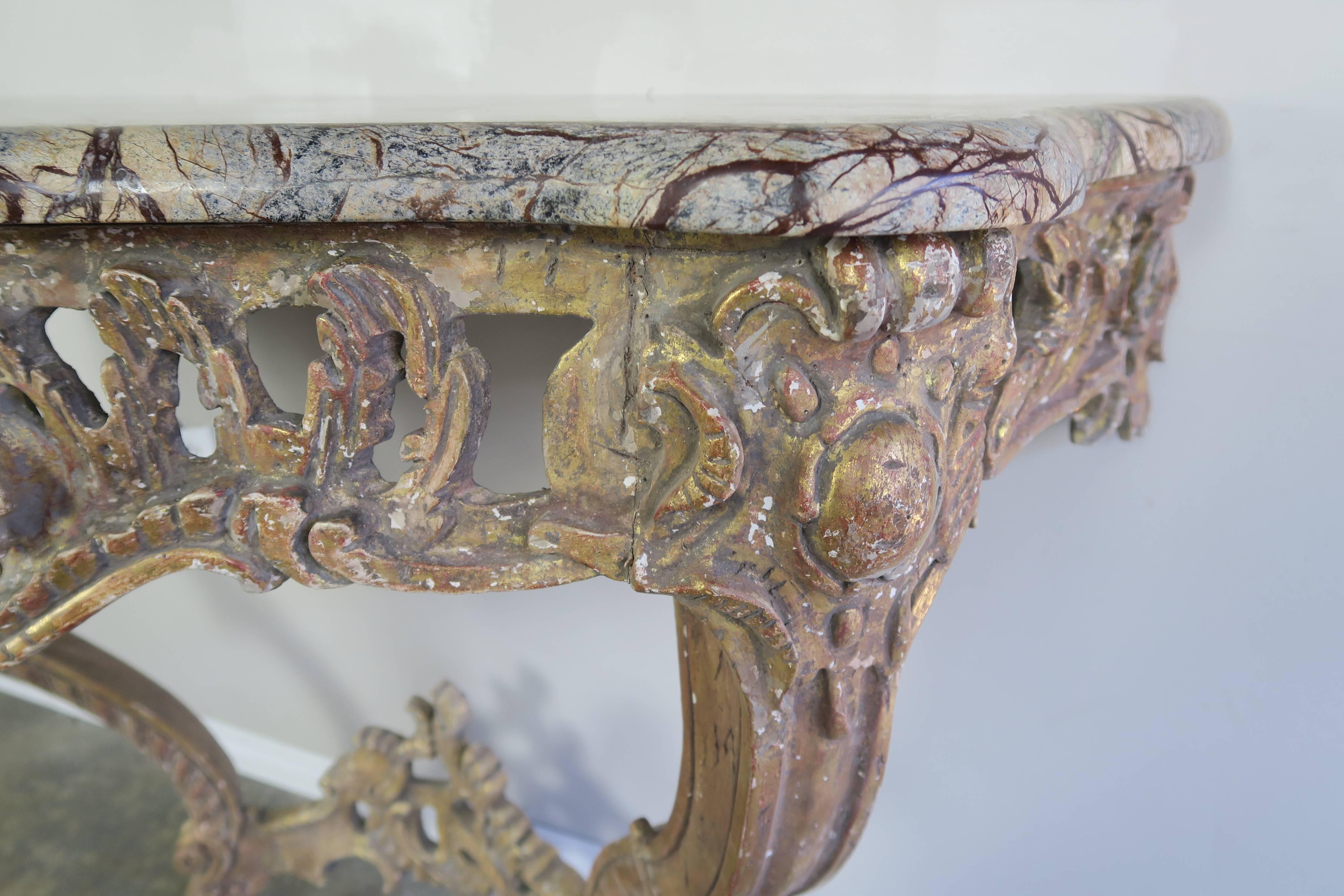 Mid-20th Century French Giltwood Console with Marble Top, circa 1930s