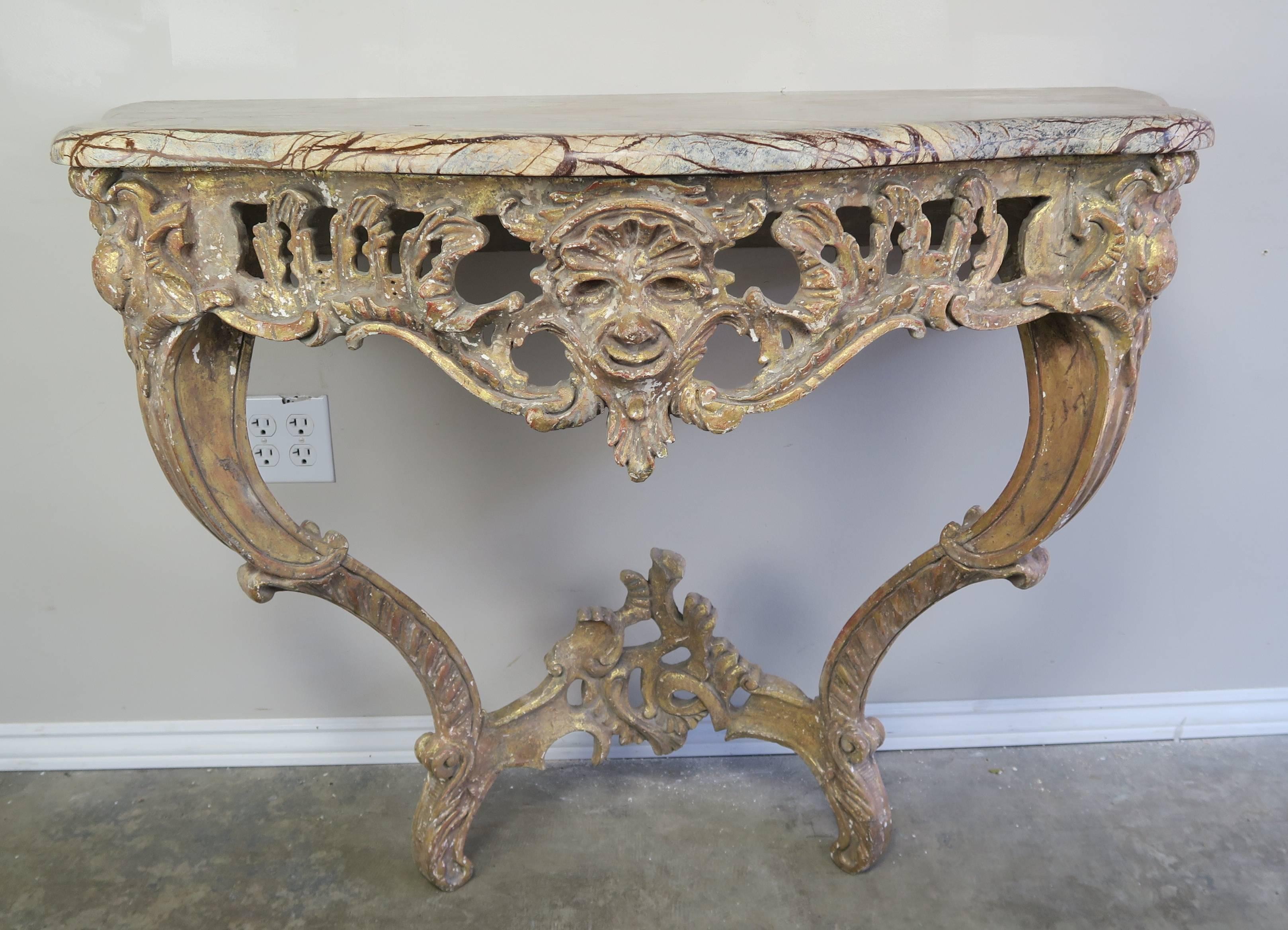 French Giltwood Console with Marble Top, circa 1930s 1
